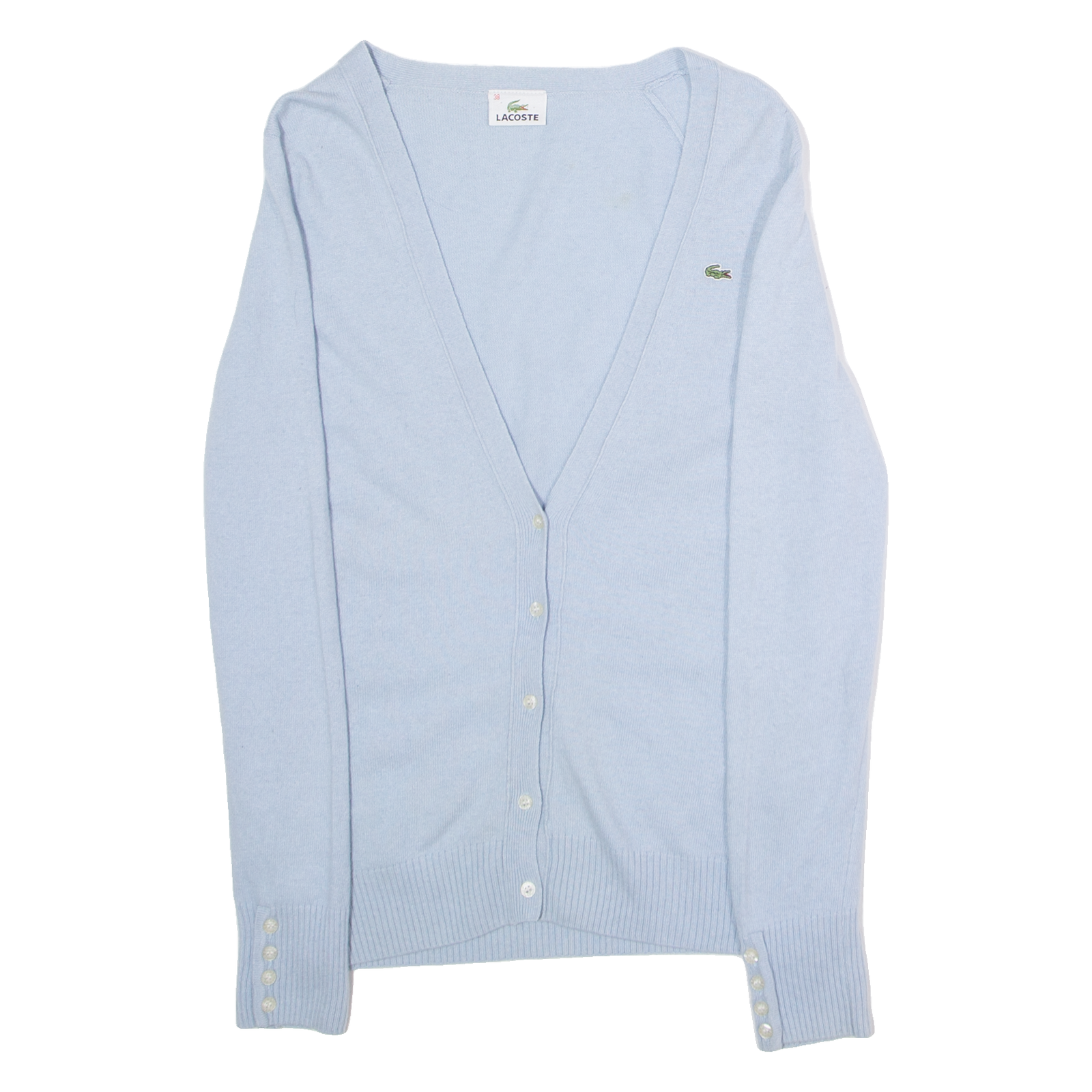 LACOSTE Womens Cardigan Blue V-Neck Tight Knit Wool UK 10 Refurbished - N/A refurbished available on Cerqular