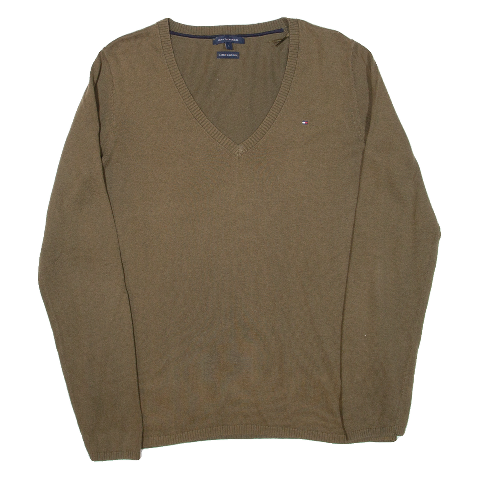 TOMMY HILFIGER Womens Jumper Green V-Neck Tight Knit L Refurbished - N/A refurbished available on Cerqular
