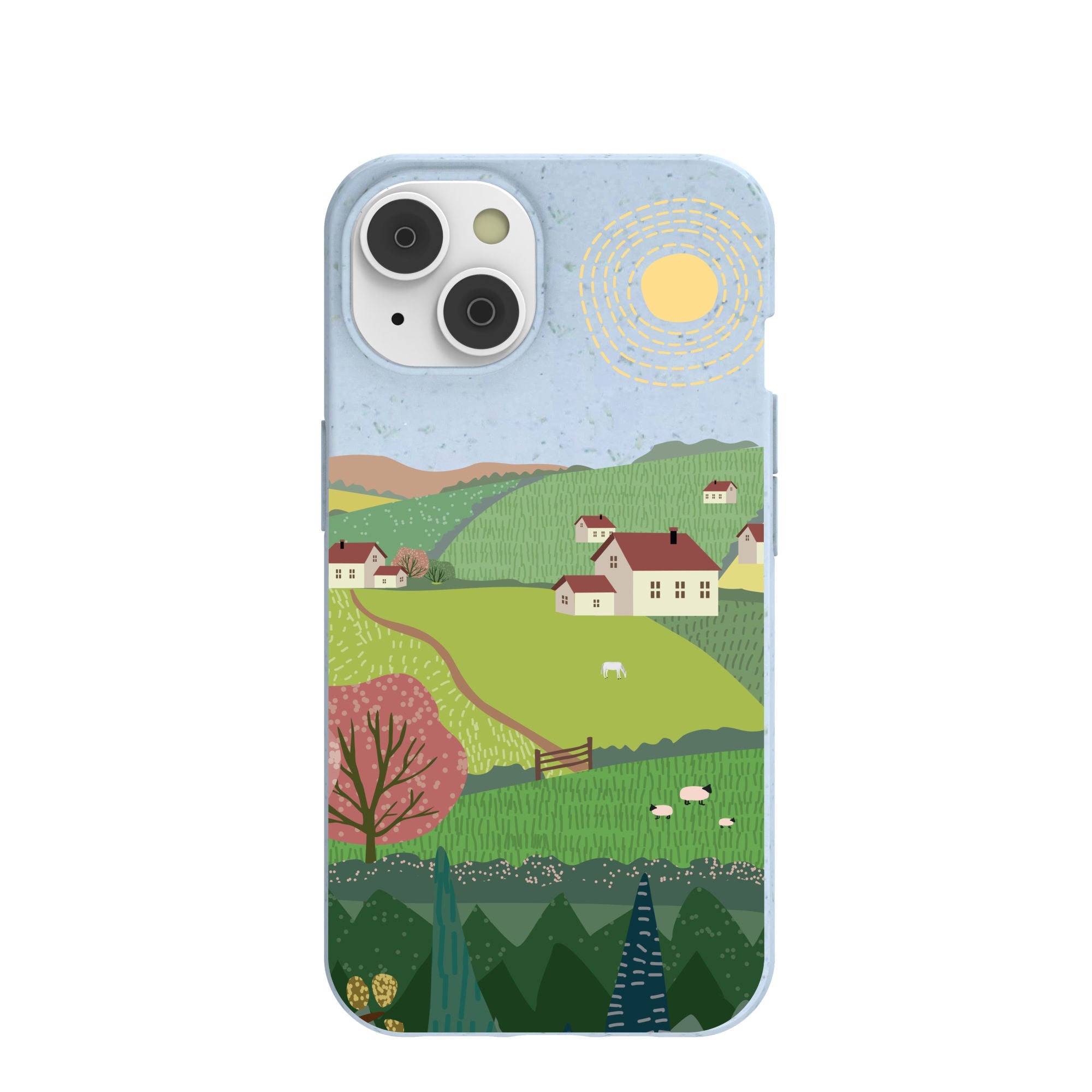Powder Blue Sunny Countryside iPhone 14/16e Case Refurbished - Pela Case refurbished available on Cerqular