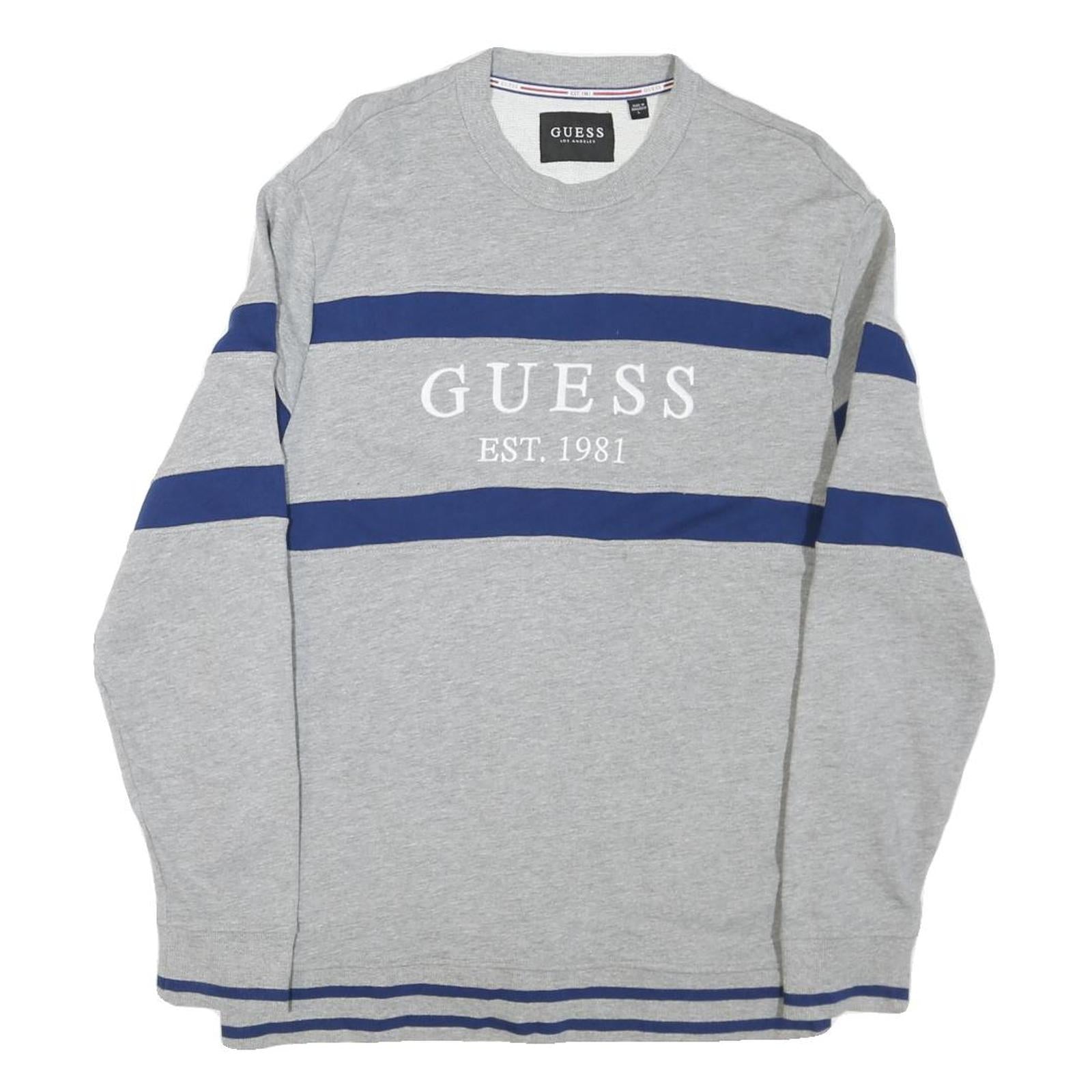 GUESS Mens Grey & Blue Sweatshirt Crew Neck L Cotton Blend Casual Pullover Refurbished - N/A refurbished available on Cerqular