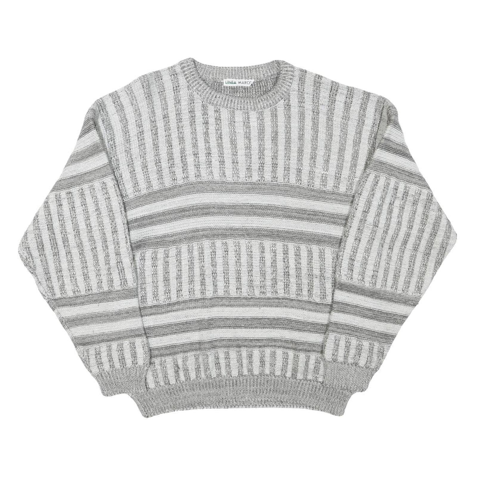 LINEA MARCO Mens Grey & White Patterned Cotton Blend Jumper Crew Neck Chunky Refurbished - N/A refurbished available on Cerqular