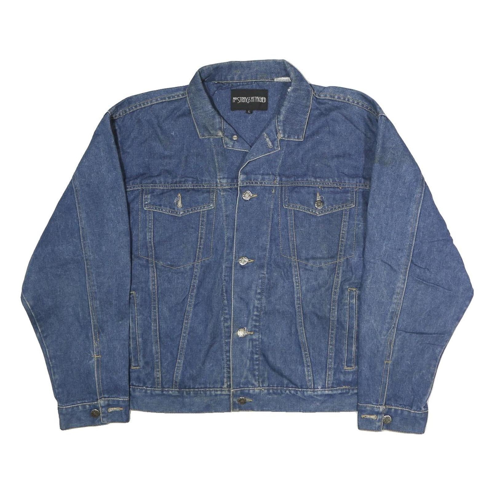 NO STRINGS ATTACHED Mens Blue Denim Jacket L Cotton Classic Button Closure Refurbished - N/A refurbished available on Cerqular