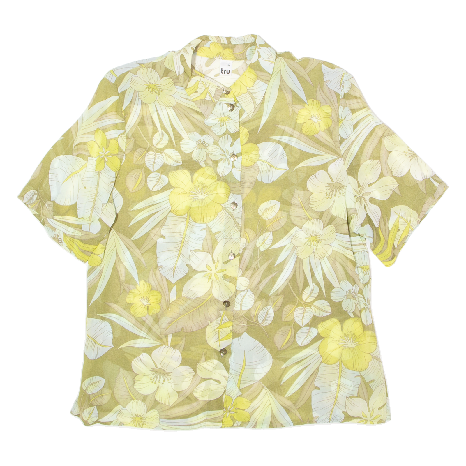 TRU Womens Shirt Green Viscose 90s Floral UK 16 Refurbished - N/A refurbished available on Cerqular