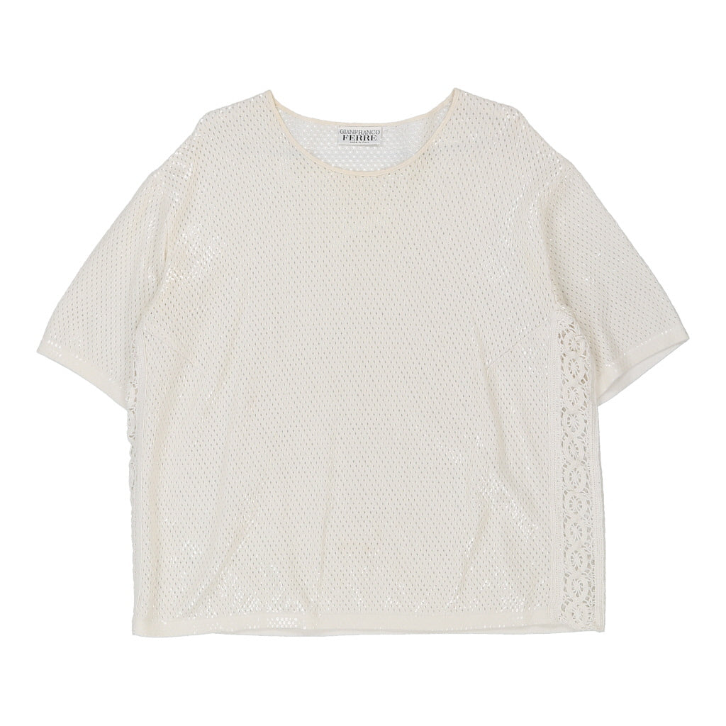 Gianfranco Ferre Blouse - Large White Polyester Blend | Size: large Refurbished - N/A (Preloved Designer is not a specific brand, it refurbished available on Cerqular