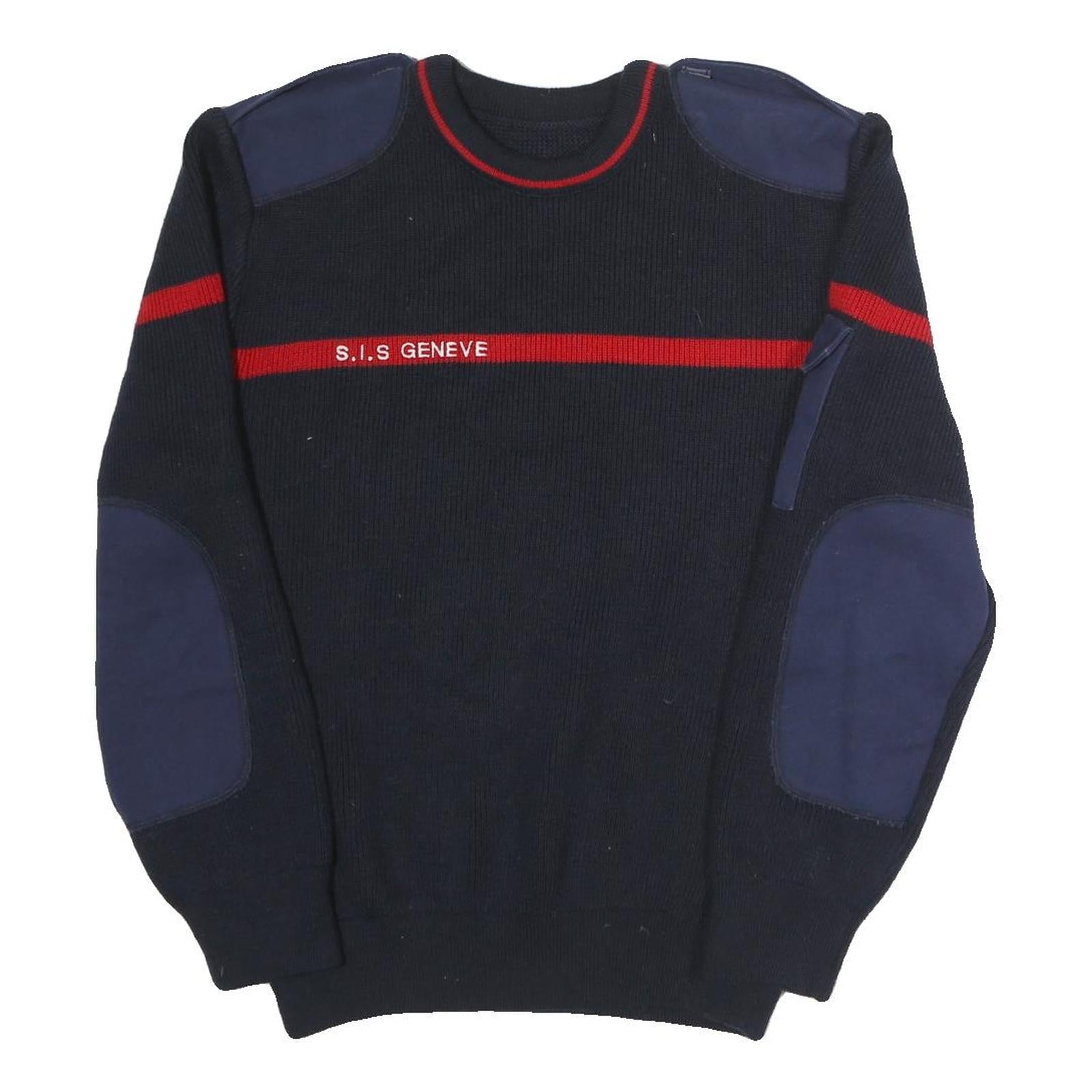 Mens Navy Blue & Red Plain Crew Neck Cotton Jumper L Military Style Patch Refurbished - N/A refurbished available on Cerqular