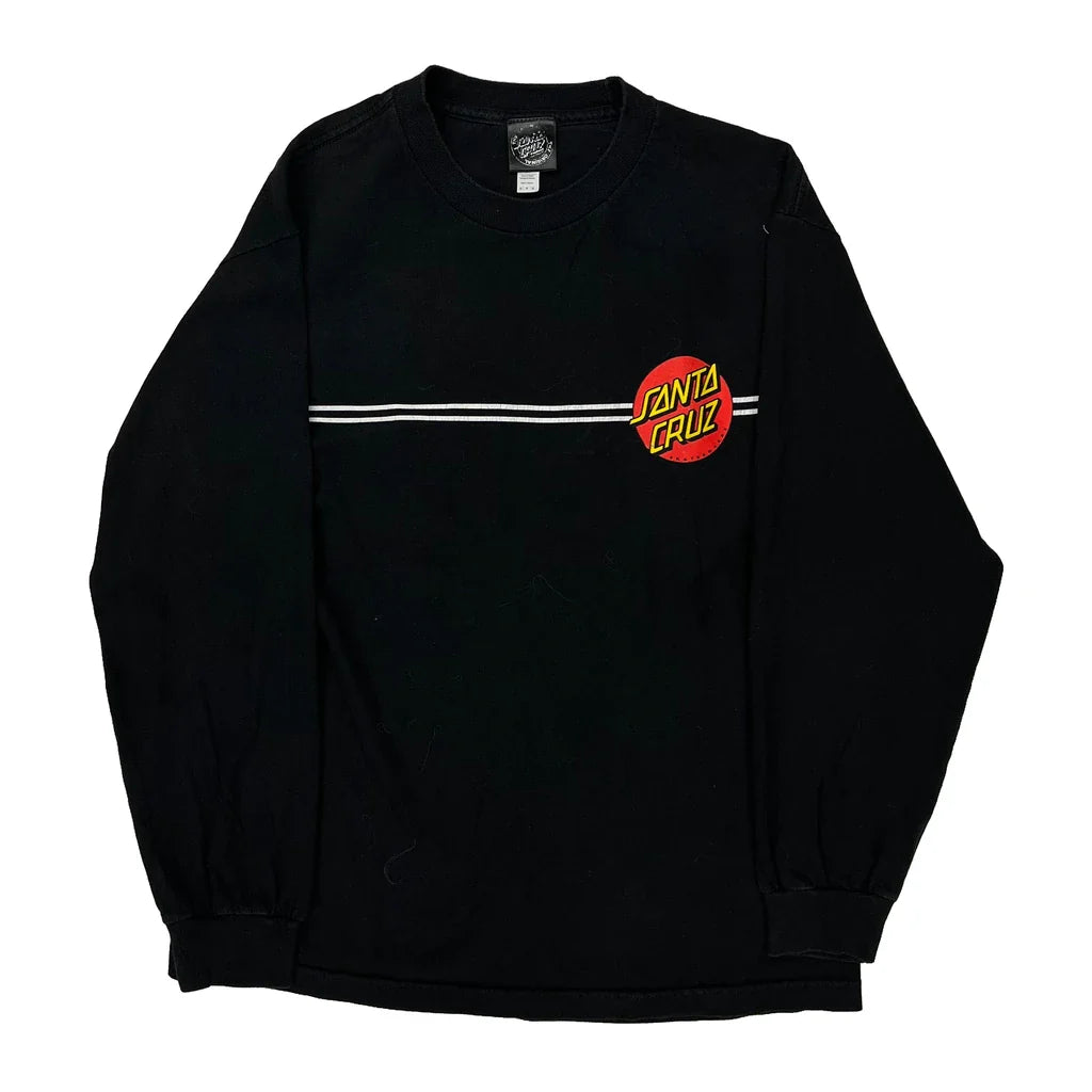 Santa Cruz Graphic Long Sleeve T-Shirt - Medium Black Cotton Refurbished - Thrifted (note: this is a term often used to describe second- refurbished available on Cerqular