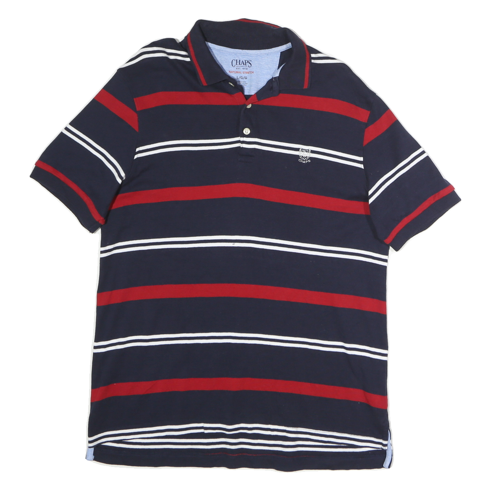 CHAPS Mens Navy Blue & Red Striped Short Sleeve Polo Shirt L Cotton Comfort Refurbished - N/A refurbished available on Cerqular