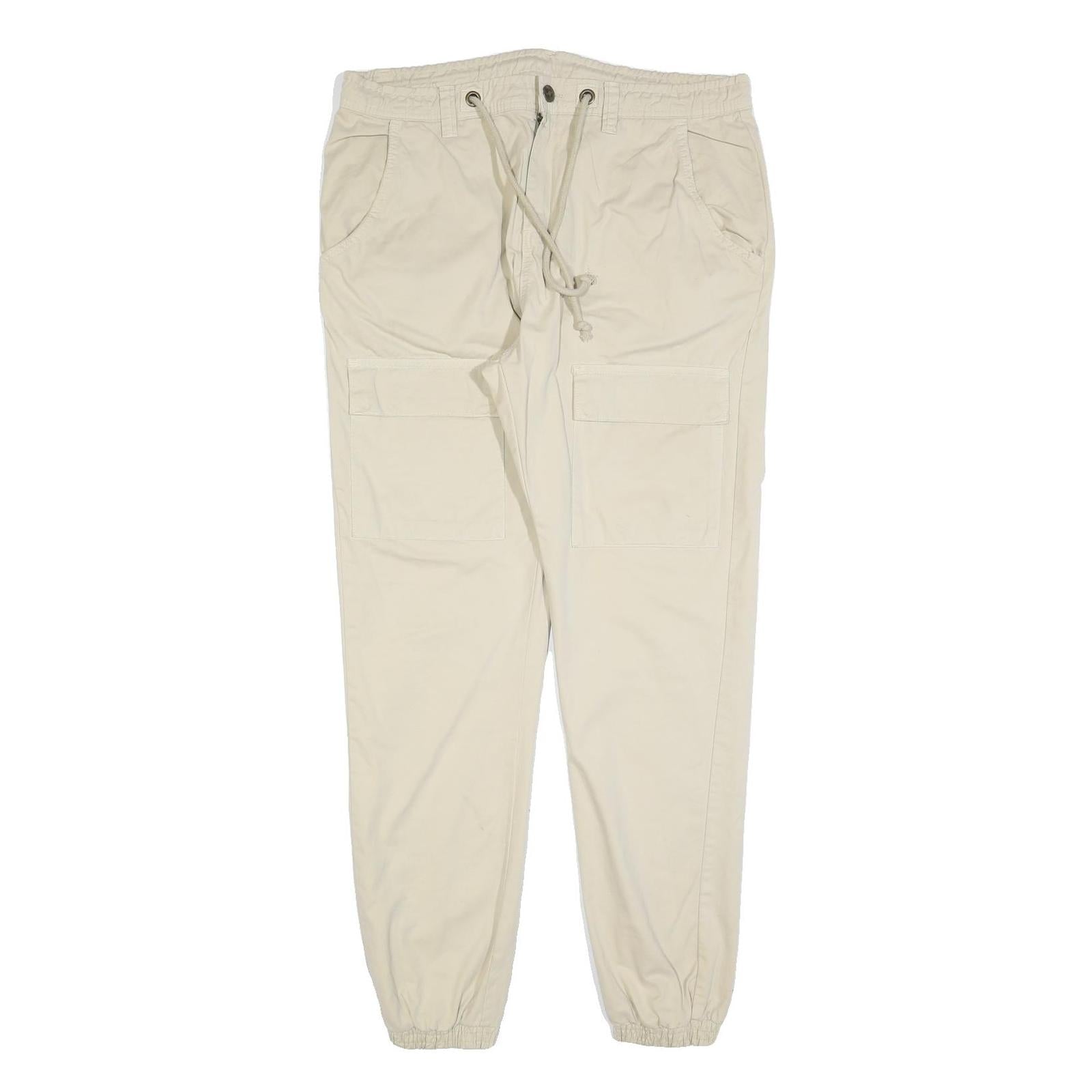 URBAN CLASSICS Mens Slim Beige & Cream Drawstring Casual Trousers W36 L32 Cotton Refurbished - N/A refurbished available on Cerqular