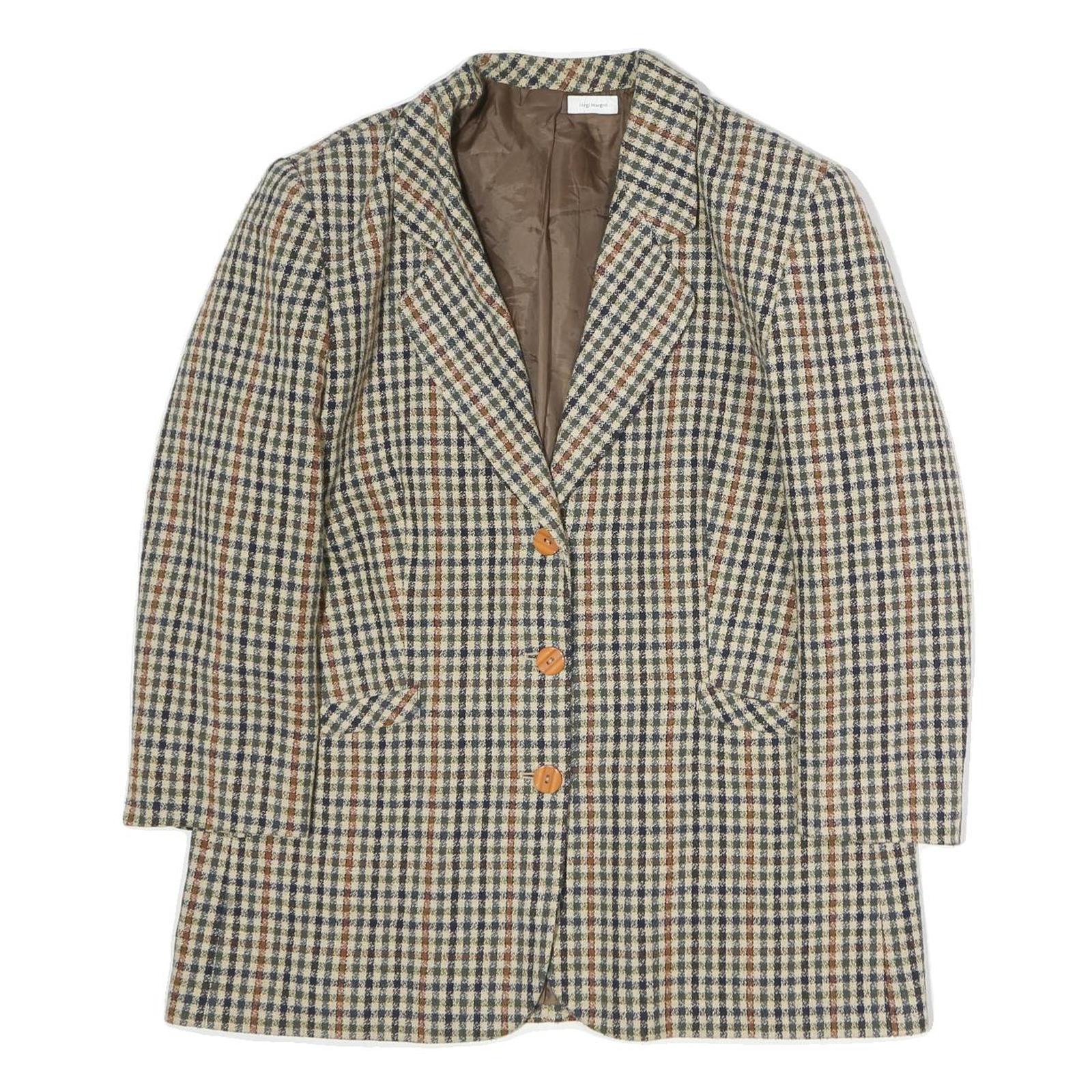 Womens Brown Beige Check Button Cotton Jacket L Woven Classic Tailored Refurbished - N/A refurbished available on Cerqular