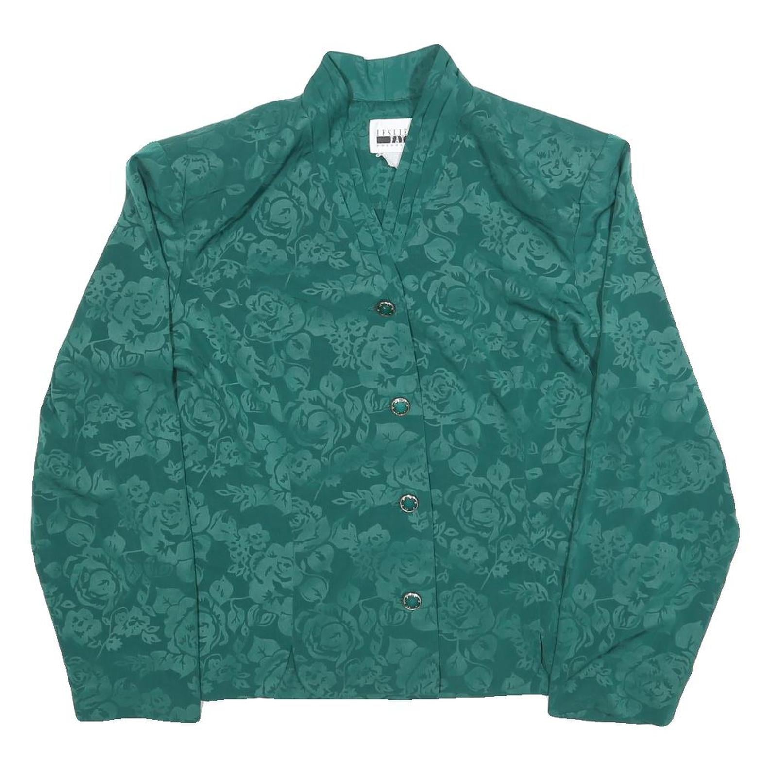 LESLIE FAY Womens Green Printed Top Long Sleeve V-Neck L Elegant Buttoned Refurbished - N/A refurbished available on Cerqular