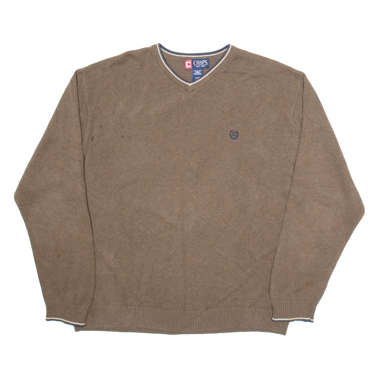 CHAMPION Mens Jumper Brown V-Neck Tight Knit L Refurbished - N/A refurbished available on Cerqular