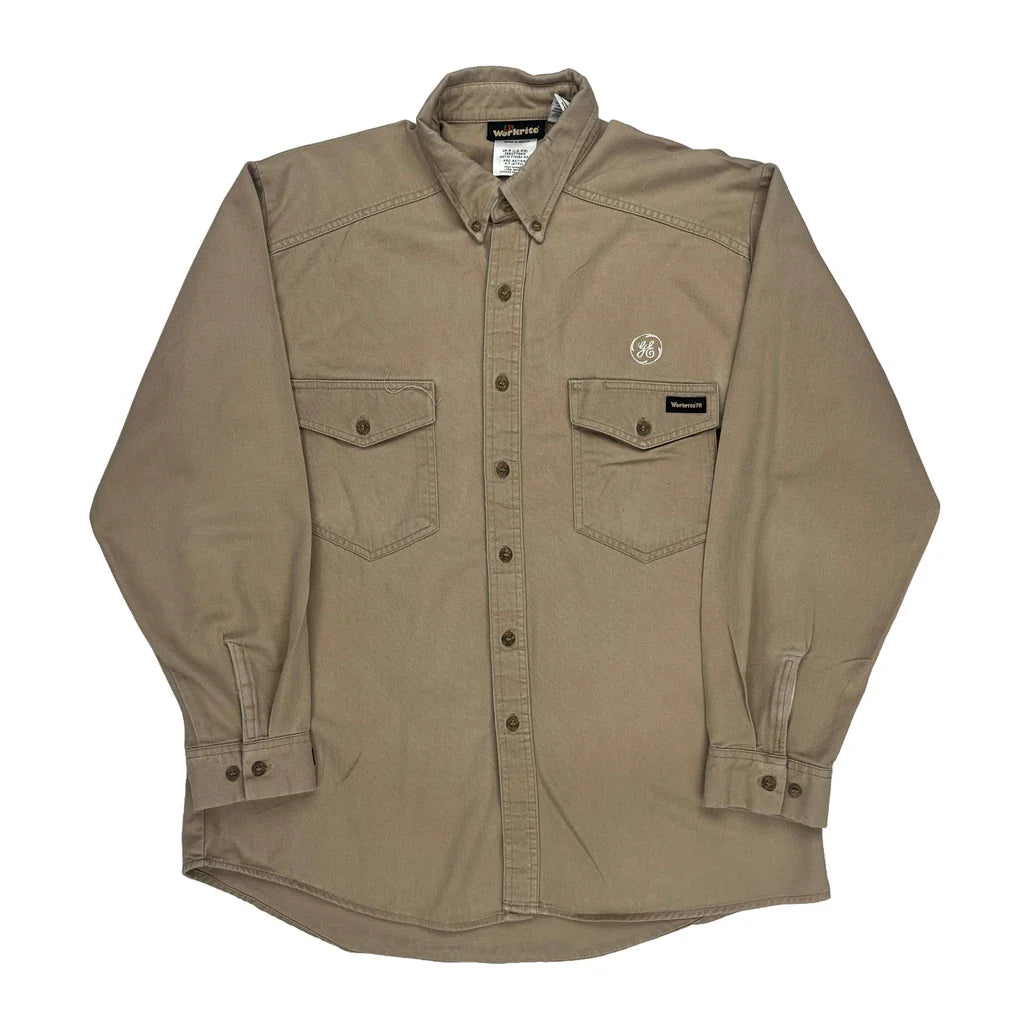 Workrite Shirt - Large Khaki Cotton Refurbished - Thrifted (note: this is a term often used to describe second- refurbished available on Cerqular