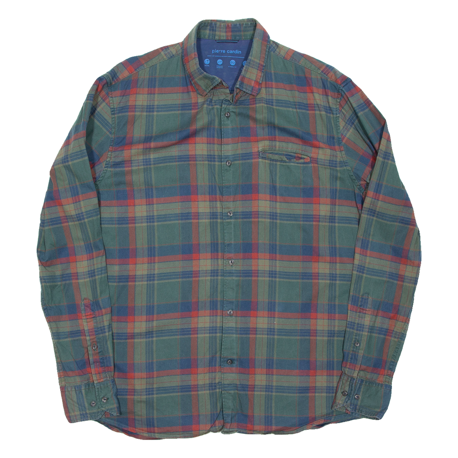 PIERRE CARDIN Mens Shirt Green Check Long Sleeve L Refurbished - N/A refurbished available on Cerqular