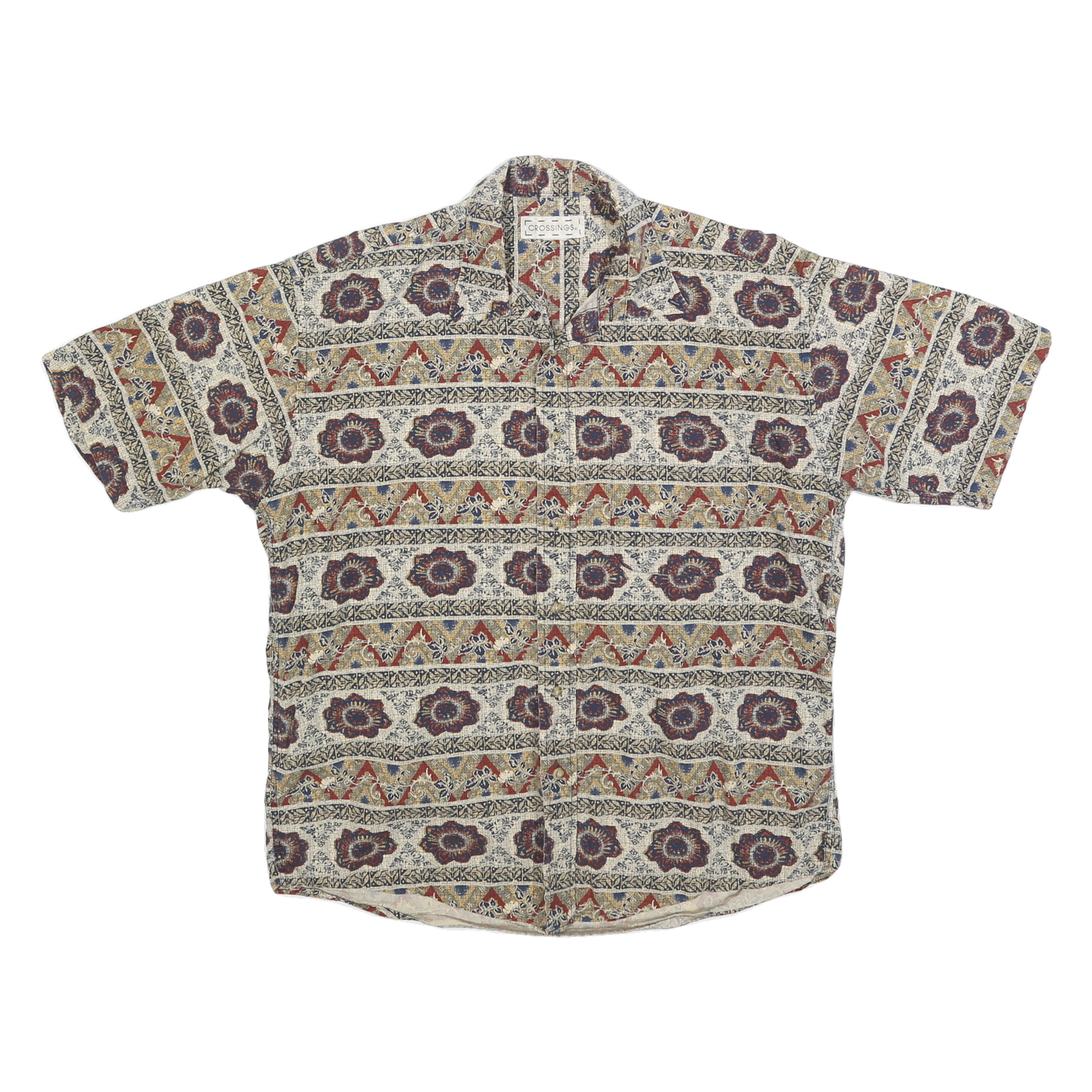 CROSSINGS Mens Beige Pattern Cotton Blend Short Sleeve Shirt M Summer Casual Refurbished - N/A refurbished available on Cerqular