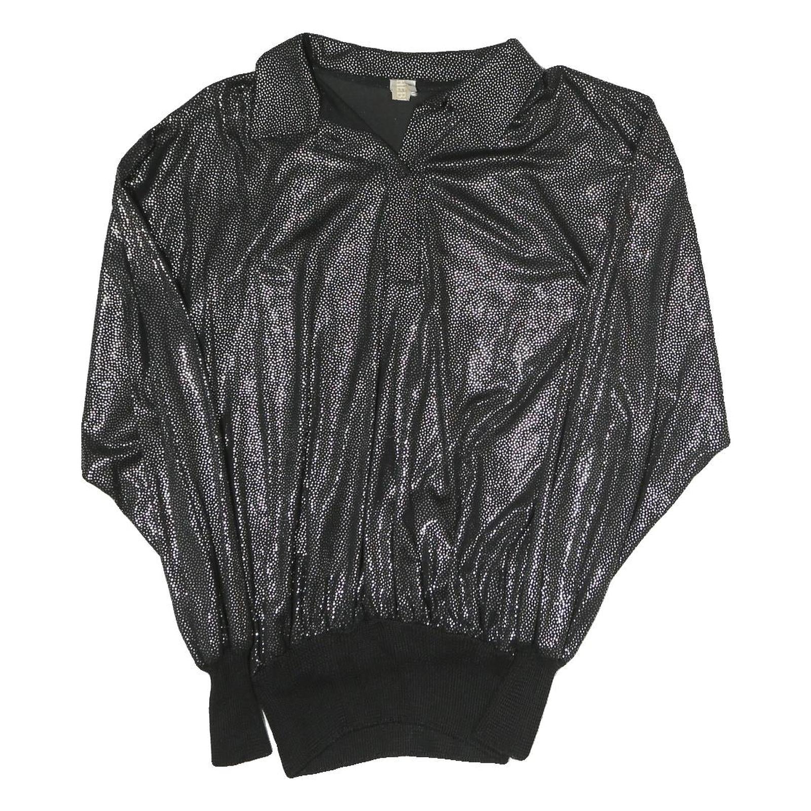 HEBERT Womens Black Printed Sports Top Long Sleeve Collared M Shiny Refurbished - N/A refurbished available on Cerqular