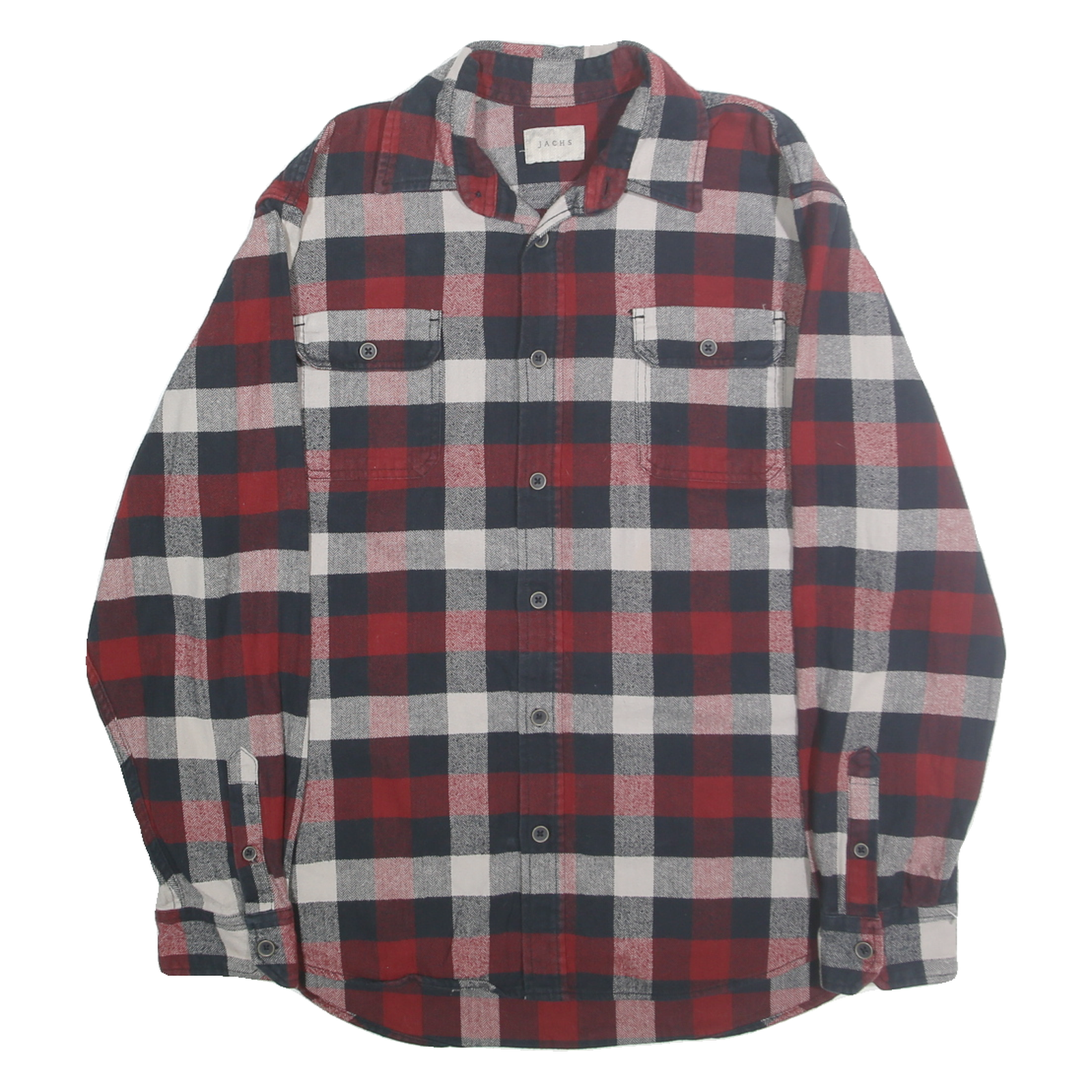 JACHS Mens Red & Navy Check Shirt L Button Long Sleeve Casual Cotton Refurbished - N/A refurbished available on Cerqular