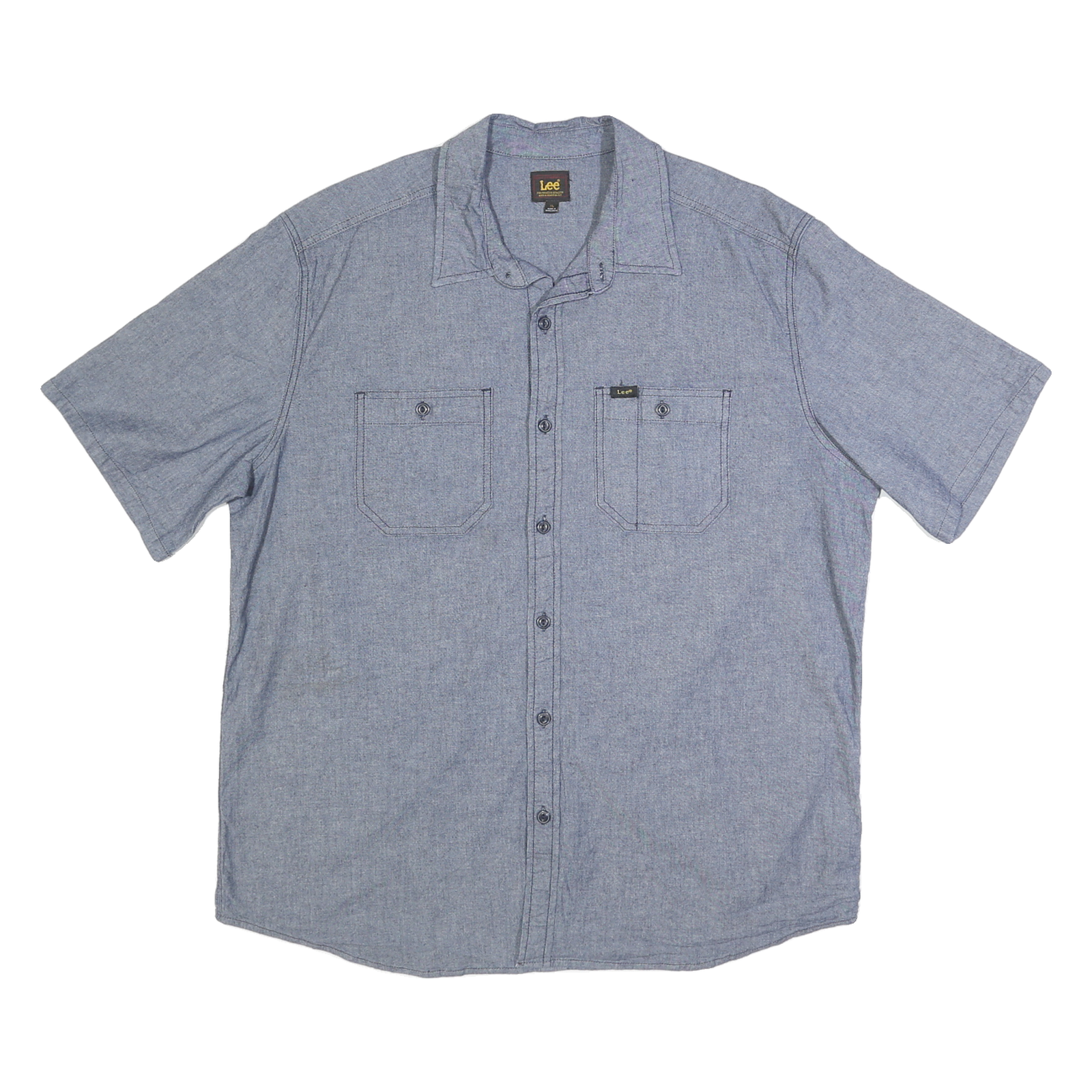 LEE Mens Blue Cotton Blend Shirt XL Button Pocket Casual Short Sleeve Refurbished - N/A refurbished available on Cerqular