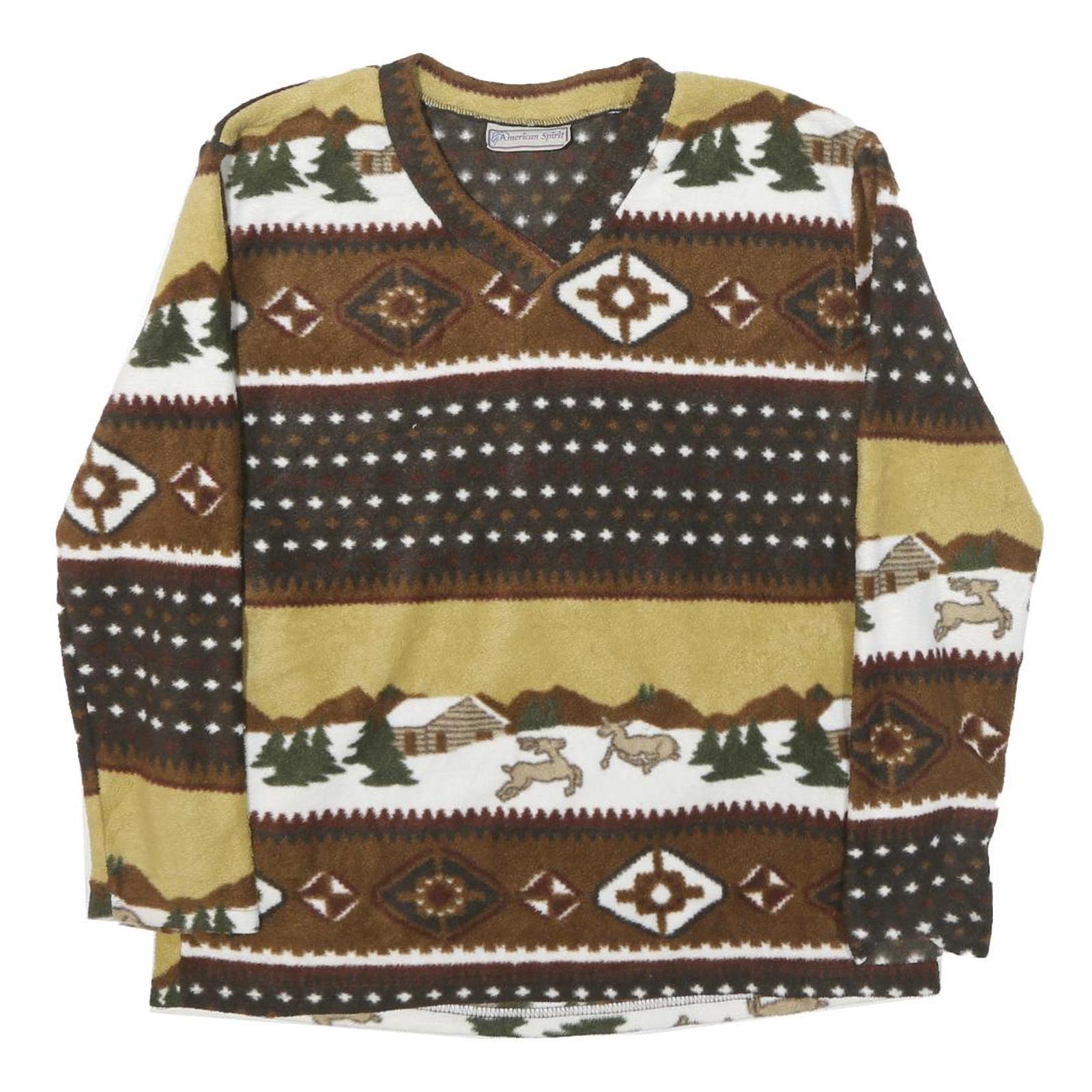 AMERICAN SPIRIT Womens Brown & Beige Patterned V-Neck Chunky Knit L Winter Refurbished - N/A refurbished available on Cerqular