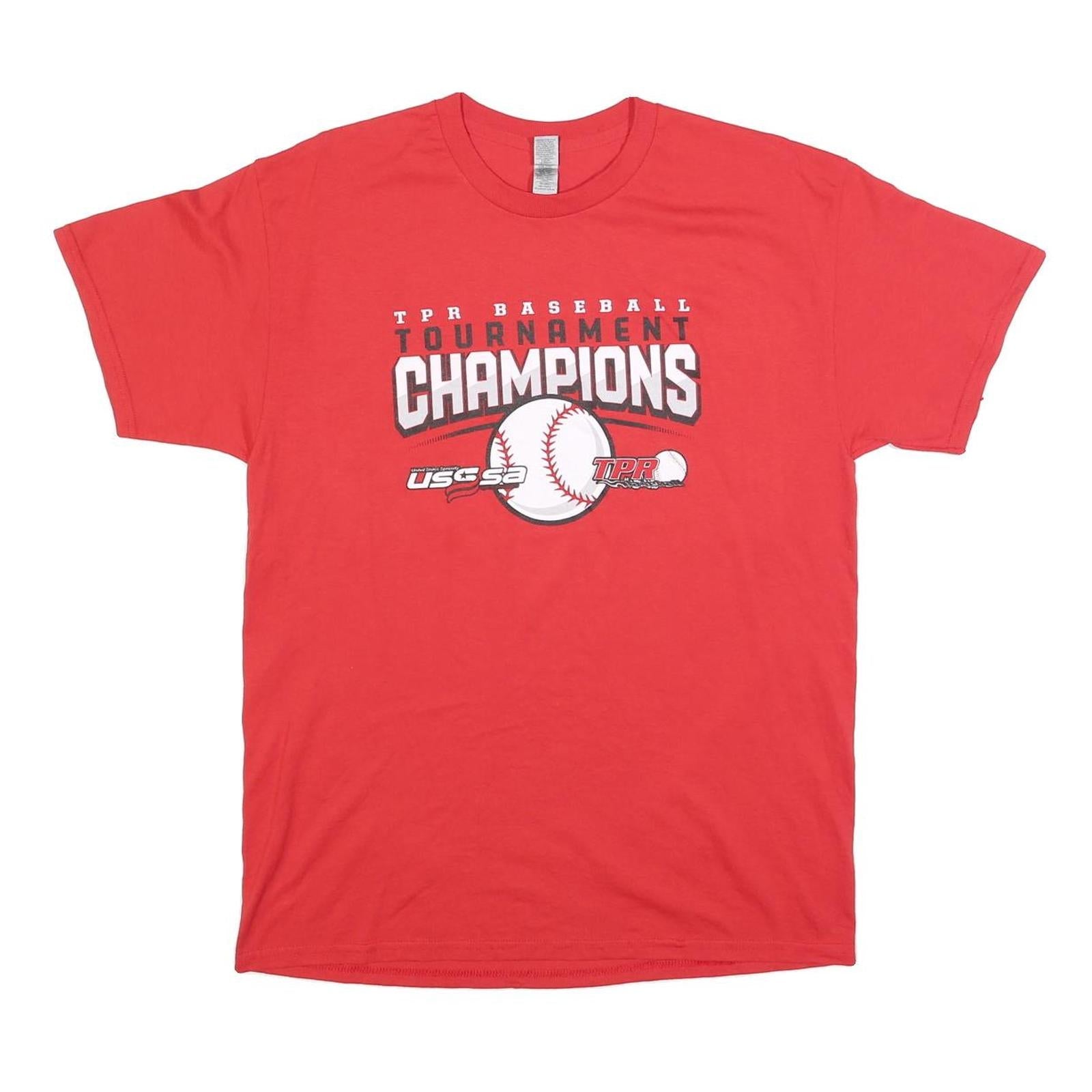 Buy GILDAN Mens Red Baseball Tournament Champions Graphic T-Shirt L Short Sleeve Refurbished - $19.49 GILDAN Mens Red Baseball Tournament Champions Graphic T-Shirt L Short Sleeve Refurbished - N/A refurbished available on Cerqular