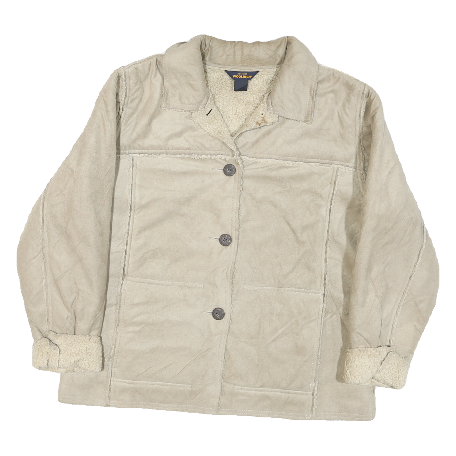 Buy WOOLRICH Womens Beige Leather Button Jacket L Sherpa Soft Warm Coat Refurbished - $110.49 WOOLRICH Womens Beige Leather Button Jacket L Sherpa Soft Warm Coat Refurbished - N/A refurbished available on Cerqular