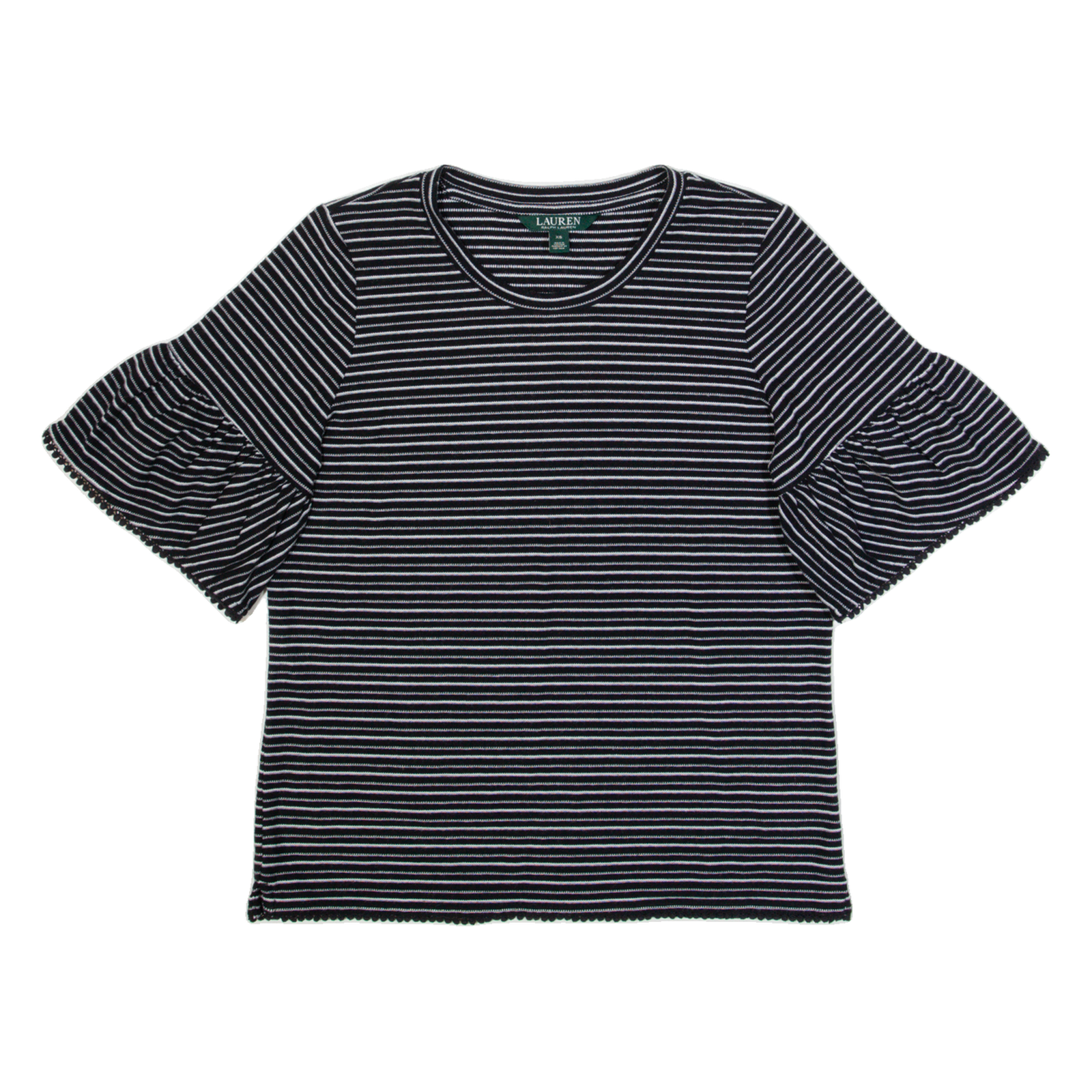 LAUREN RALPH LAUREN Womens Printed Top Black Striped XS Refurbished - N/A refurbished available on Cerqular