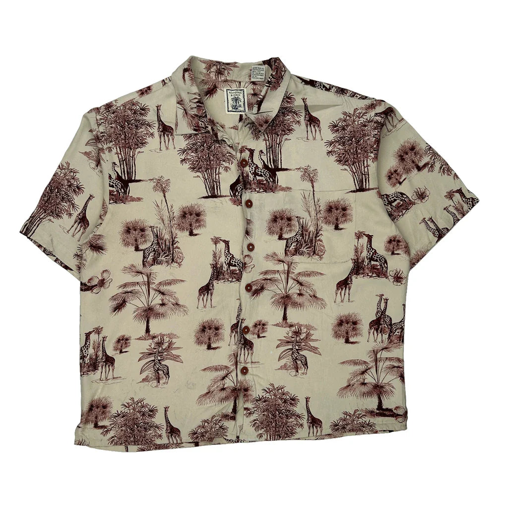 Roundtree & Yorke Hawaiian Shirt - Large Brown Viscose Refurbished - Thrifted (note: this is a term often used to describe second- refurbished available on Cerqular