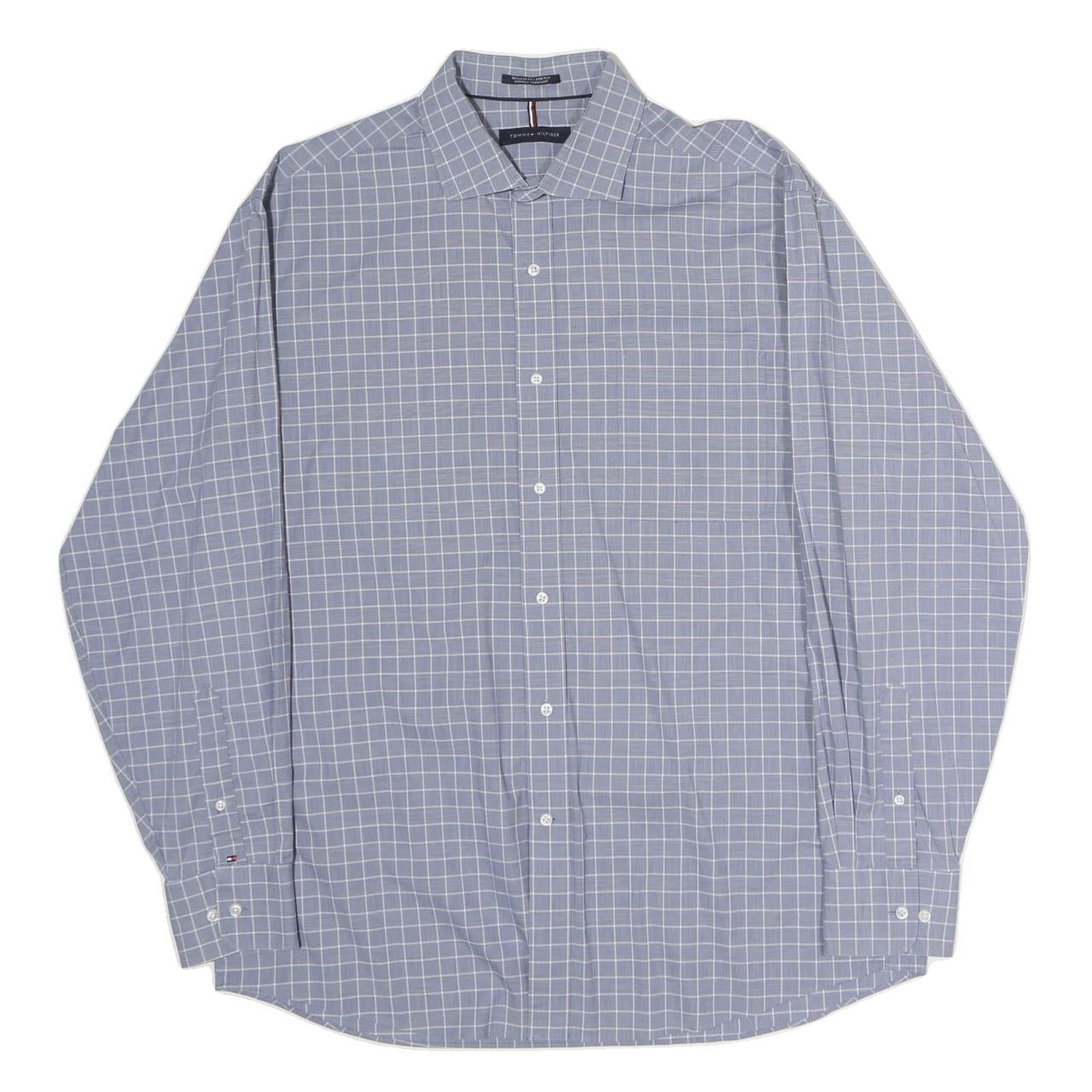TOMMY HILFIGER Mens Blue & White Checked Shirt L Classic Cotton Long Sleeve Refurbished - N/A refurbished available on Cerqular