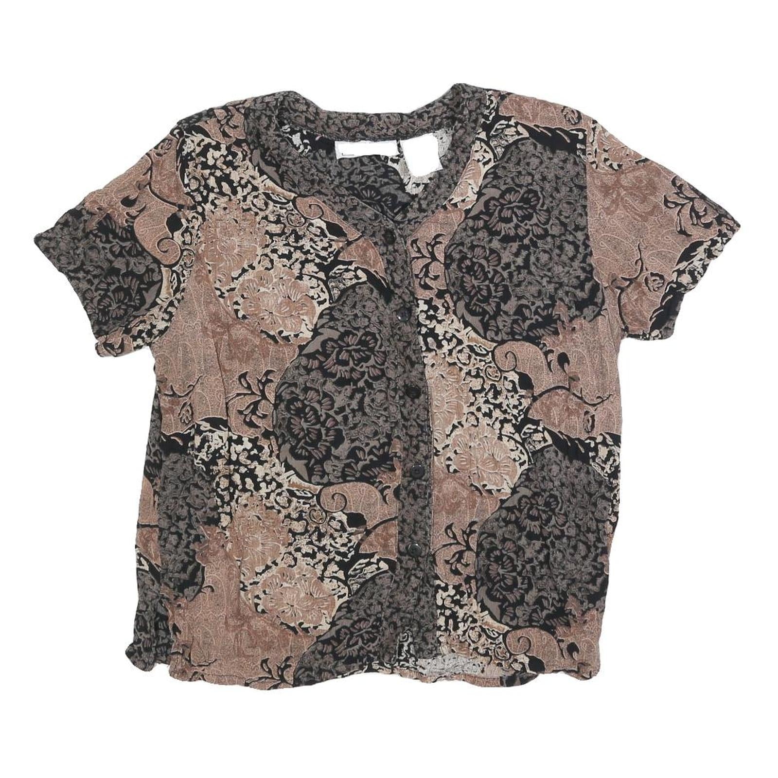 CALIFORNIA KRUSH Womens Black & Beige Printed Button Neck Short Sleeve Top S Refurbished - N/A refurbished available on Cerqular