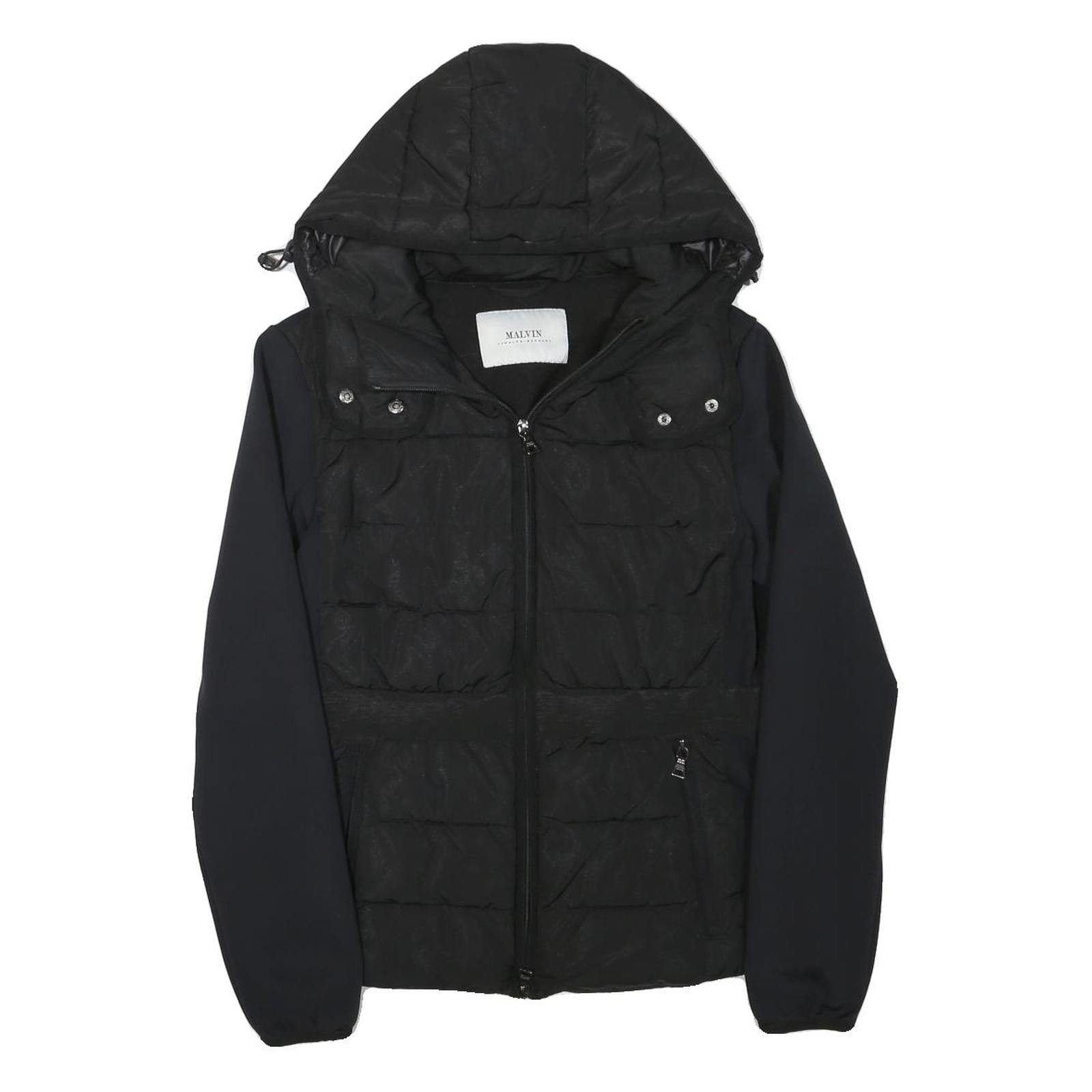 MALVIN Womens Black Outdoor Jacket S Polyester Blend Woven Plain Zip Hooded Refurbished - N/A refurbished available on Cerqular