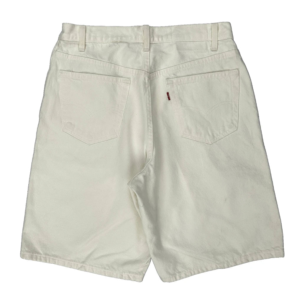 Levis Denim Shorts - 32W 10L White Cotton Refurbished - Thrifted (note: this is a term often used to describe second- refurbished available on Cerqular
