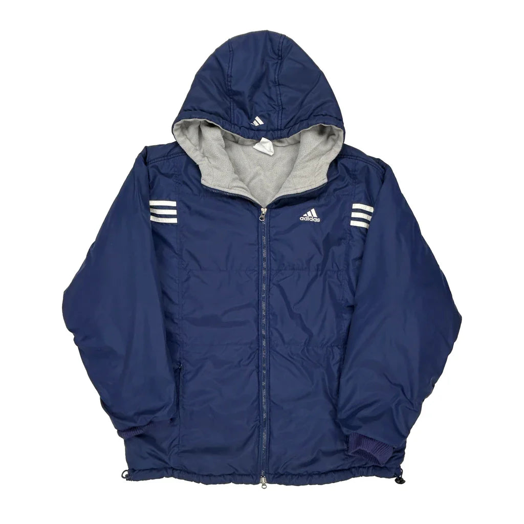 Adidas Striped Jacket - Large Blue Polyester Refurbished - Thrifted (note: this is a term often used to describe second- refurbished available on Cerqular