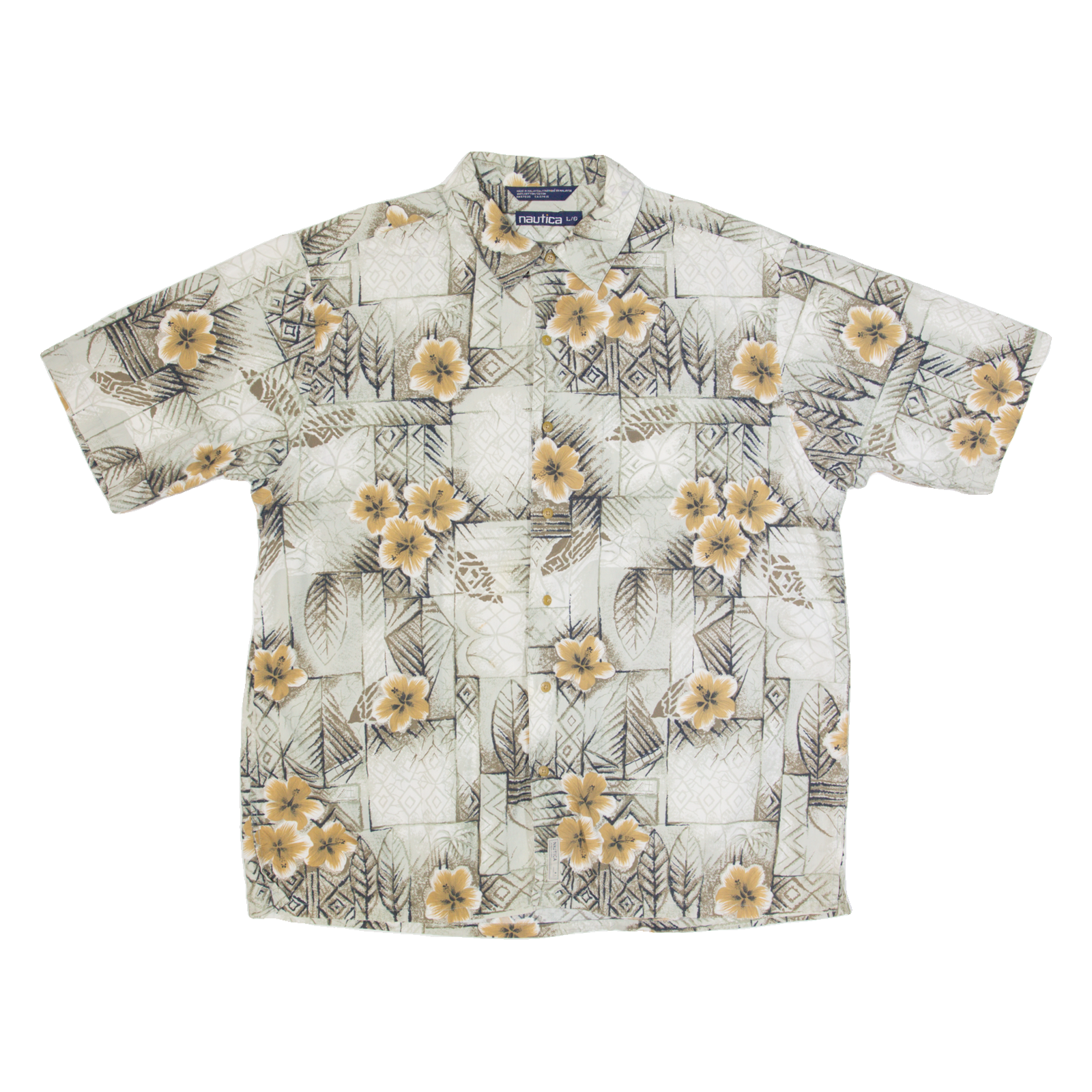 NAUTICA Mens Hawaiian Shirt Grey Crazy Pattern L Refurbished - N/A refurbished available on Cerqular