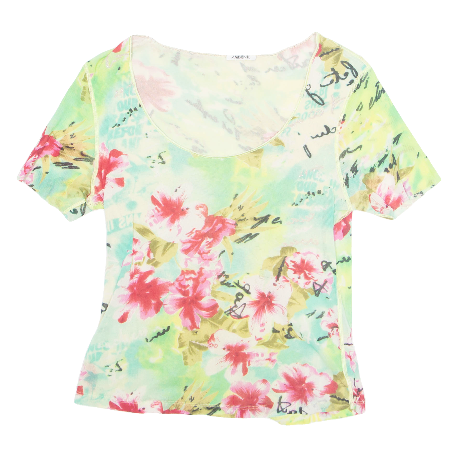 AMBIENTE Womens Printed Top Green Nylon Floral L Refurbished - N/A refurbished available on Cerqular