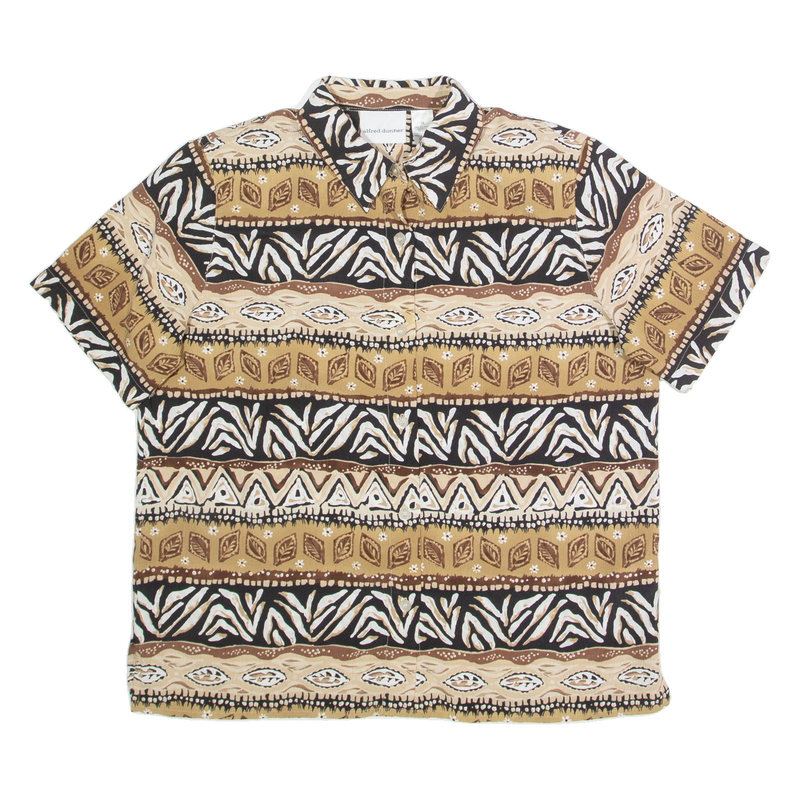 ALFRED DUNNER Womens Printed Shirt Brown Collared 90s Fair Isle M Refurbished - N/A refurbished available on Cerqular