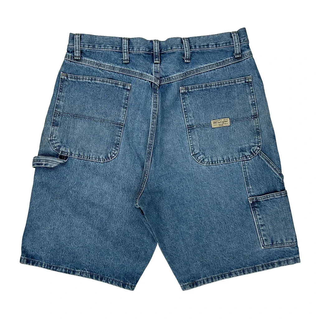 Wrangler Double Knee Carpenter Shorts - 32W 10L Blue Denim Refurbished - Thrifted (note: this is a term often used to describe second- refurbished available on Cerqular