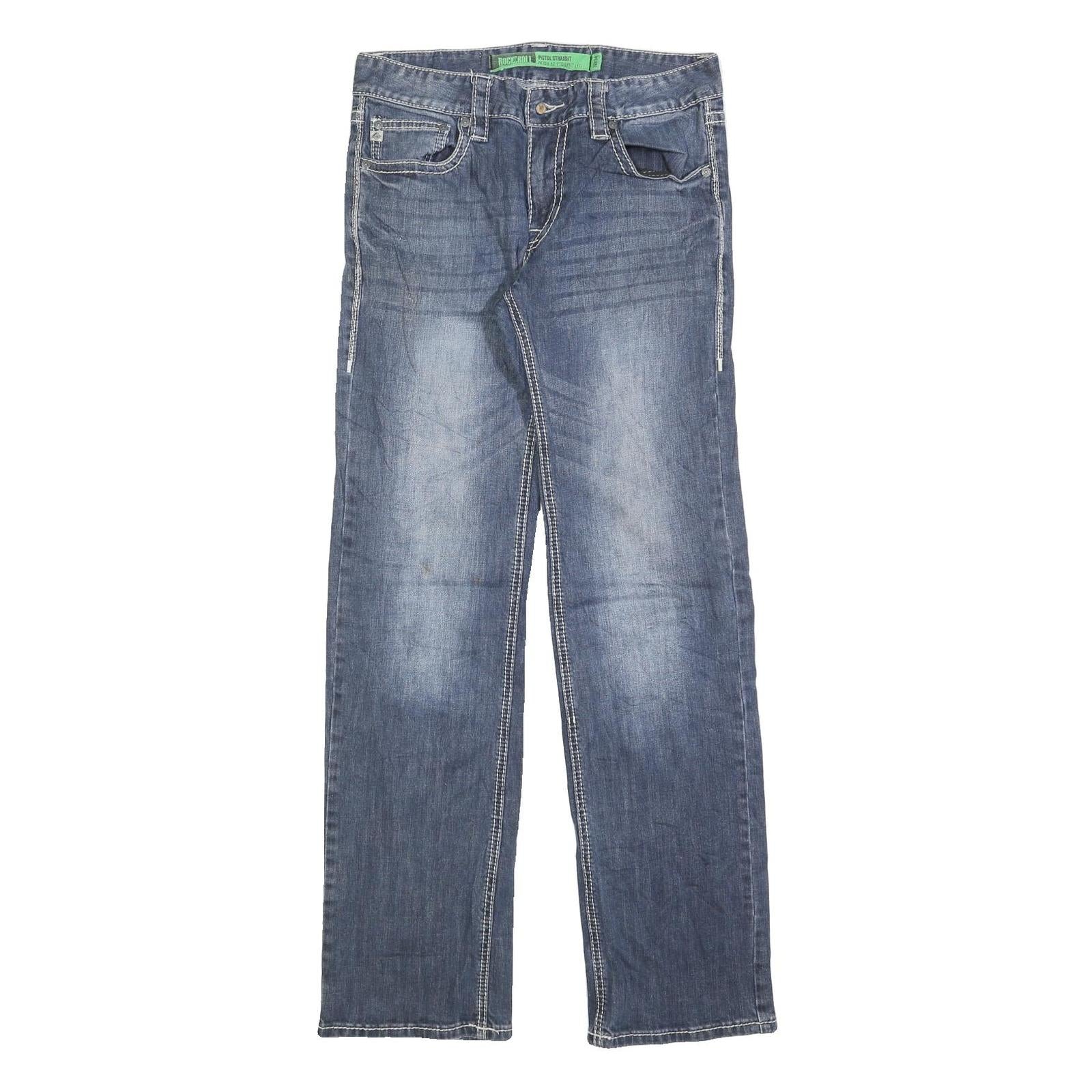 ROCK & ROLL Mens Jeans Blue Regular Straight Denim Medium W30 L34 Casual Wear Refurbished - N/A refurbished available on Cerqular
