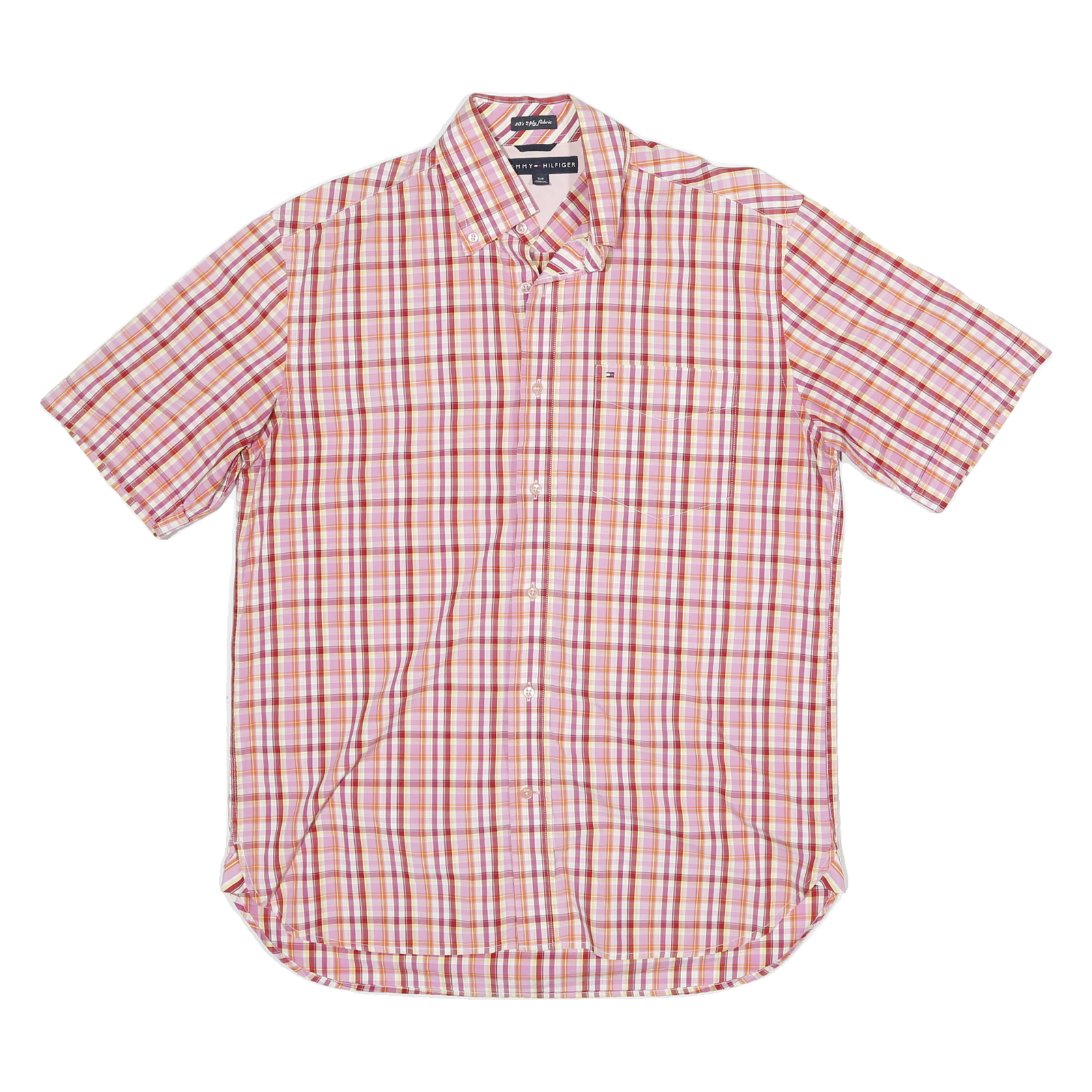 TOMMY HILFIGER Mens Red & Pink Check Shirt S Cotton Blend Short Sleeve Casual Refurbished - N/A refurbished available on Cerqular