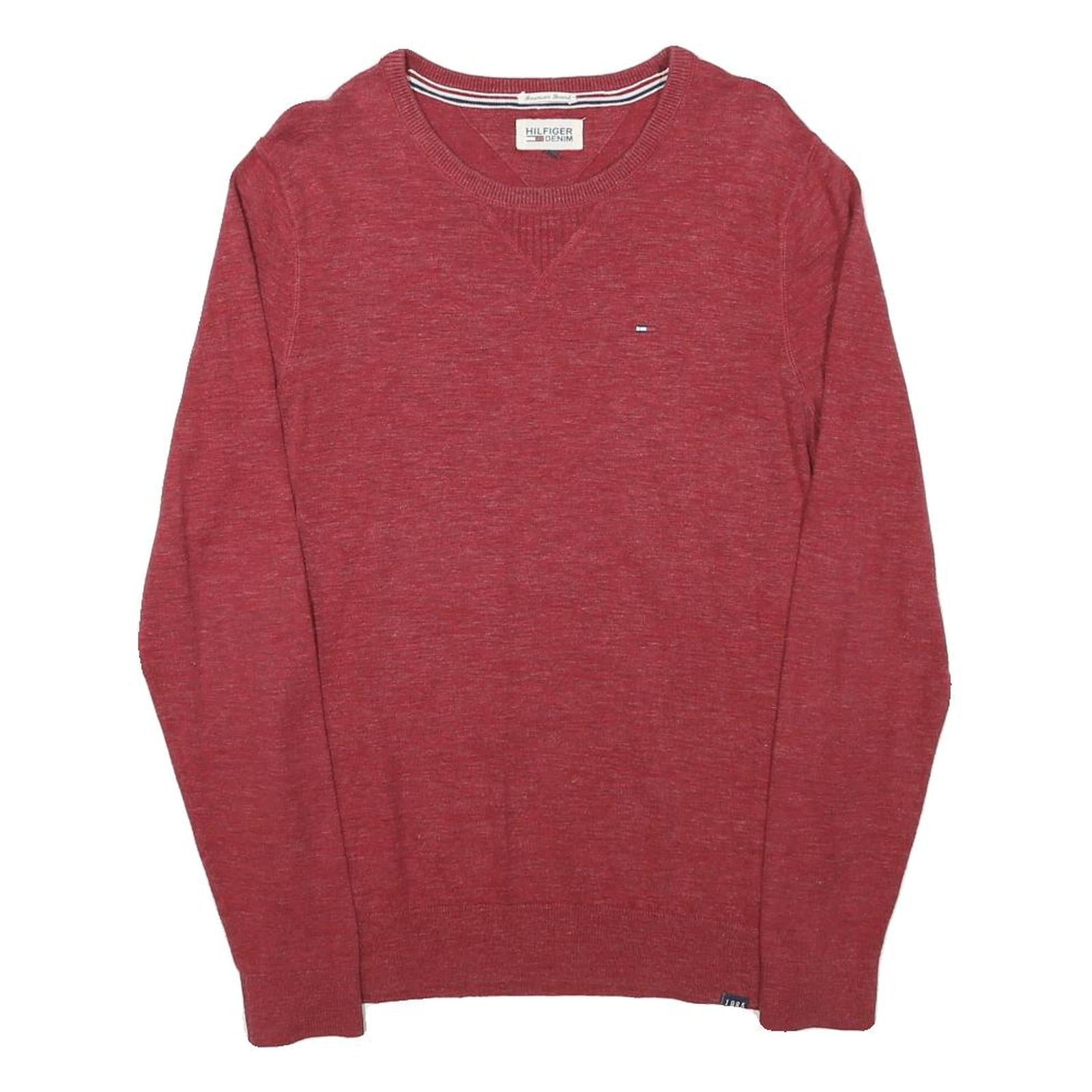 TOMMY HILFIGER Mens Red Cotton Blend Plain Crew Neck Basic Knit Jumper M Stylish Refurbished - N/A refurbished available on Cerqular