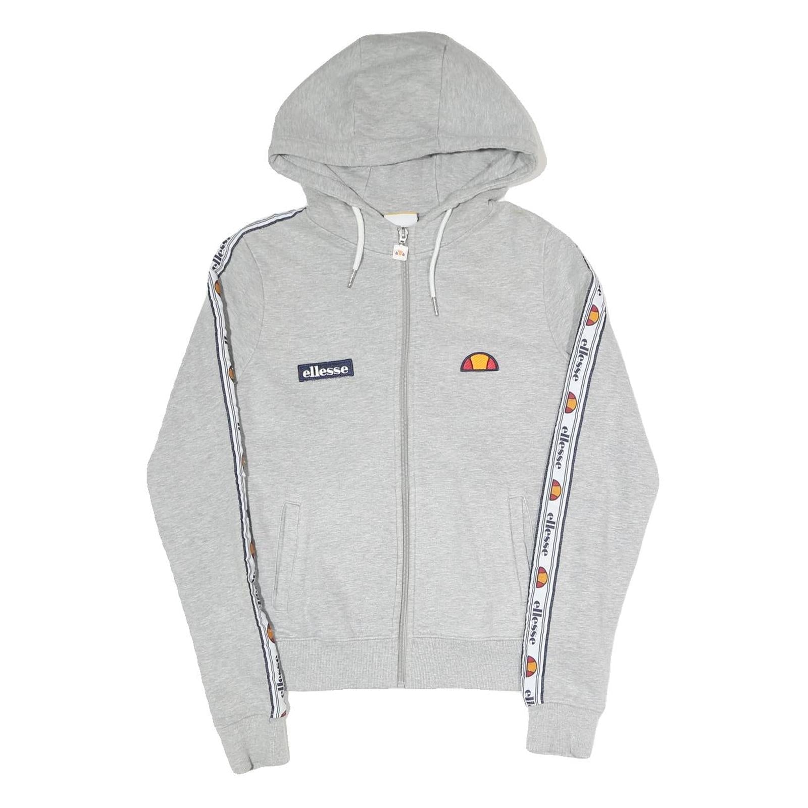 ELLESSE Womens Grey Full Zip Hoodie UK 8 Logo Tape Stripe Casual Cotton Blend Refurbished - N/A refurbished available on Cerqular