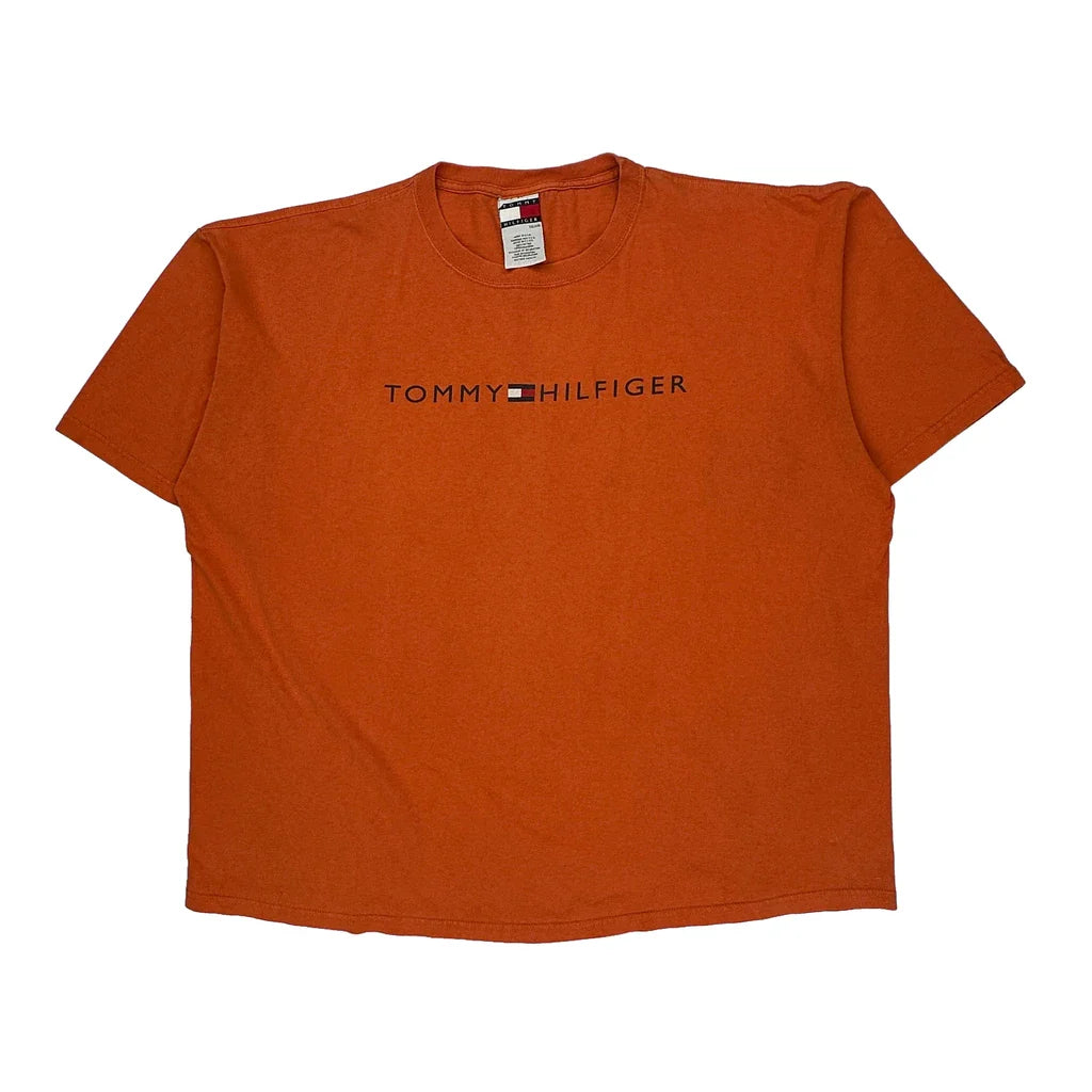 Made In USA Tommy Hilfiger T-Shirt - 2XL Orange Cotton Refurbished - Thrifted (note: this is a term often used to describe second- refurbished available on Cerqular