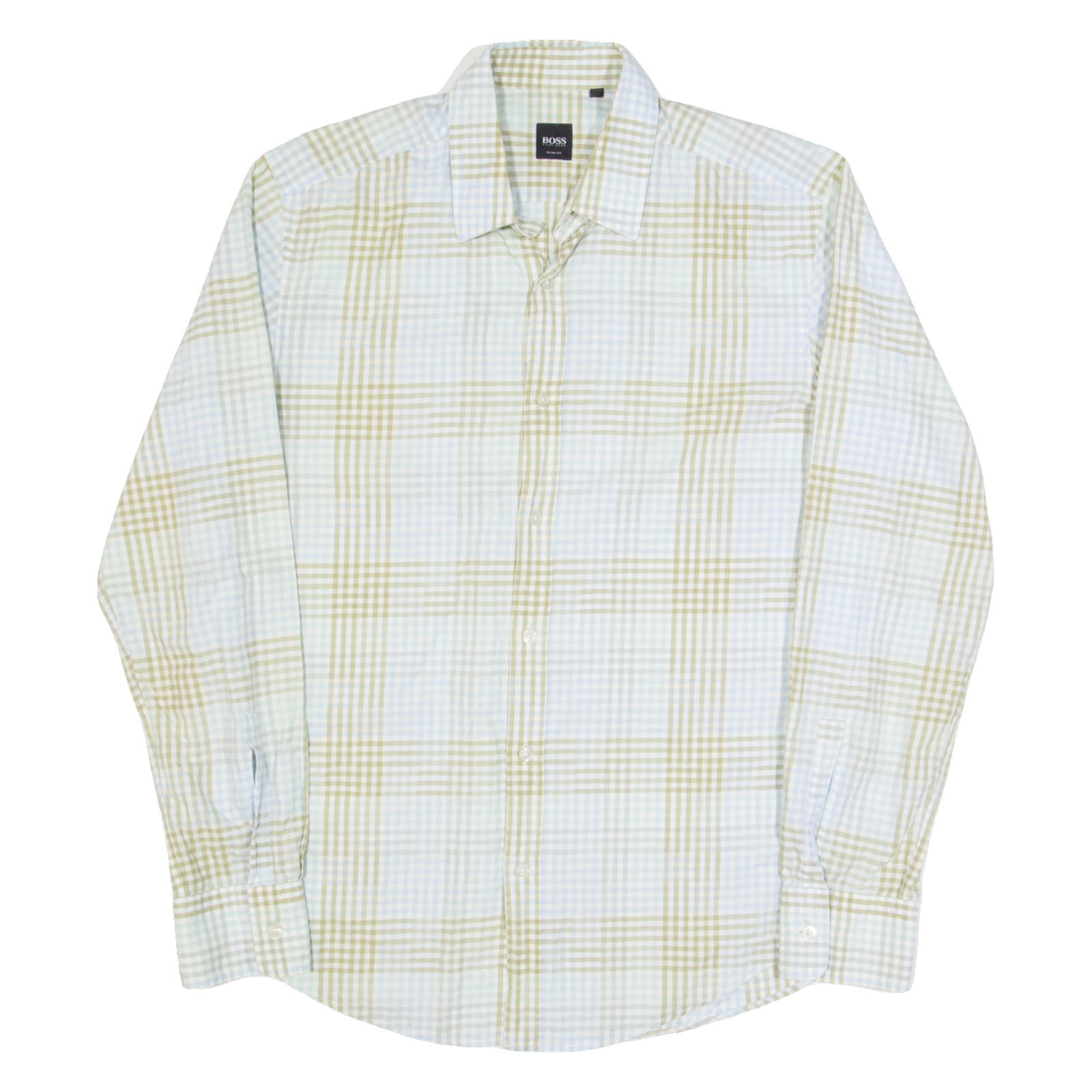 HUGO BOSS Slim Fit Mens Shirt Blue Check Long Sleeve M Refurbished - N/A refurbished available on Cerqular