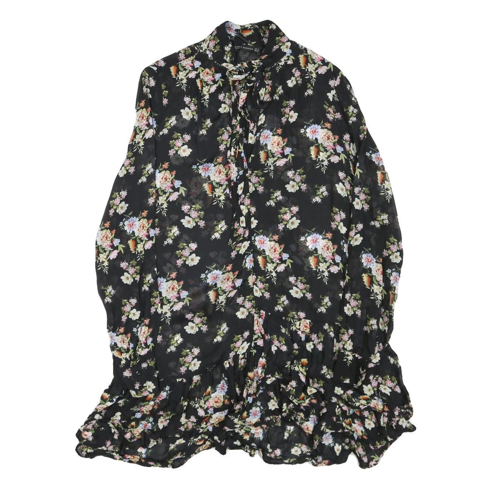Buy ZARA Womens Black Floral Polyester Blend Day Dress S Ruffle Hem Tie Neck Refurbished - $27.29 ZARA Womens Black Floral Polyester Blend Day Dress S Ruffle Hem Tie Neck Refurbished - N/A refurbished available on Cerqular