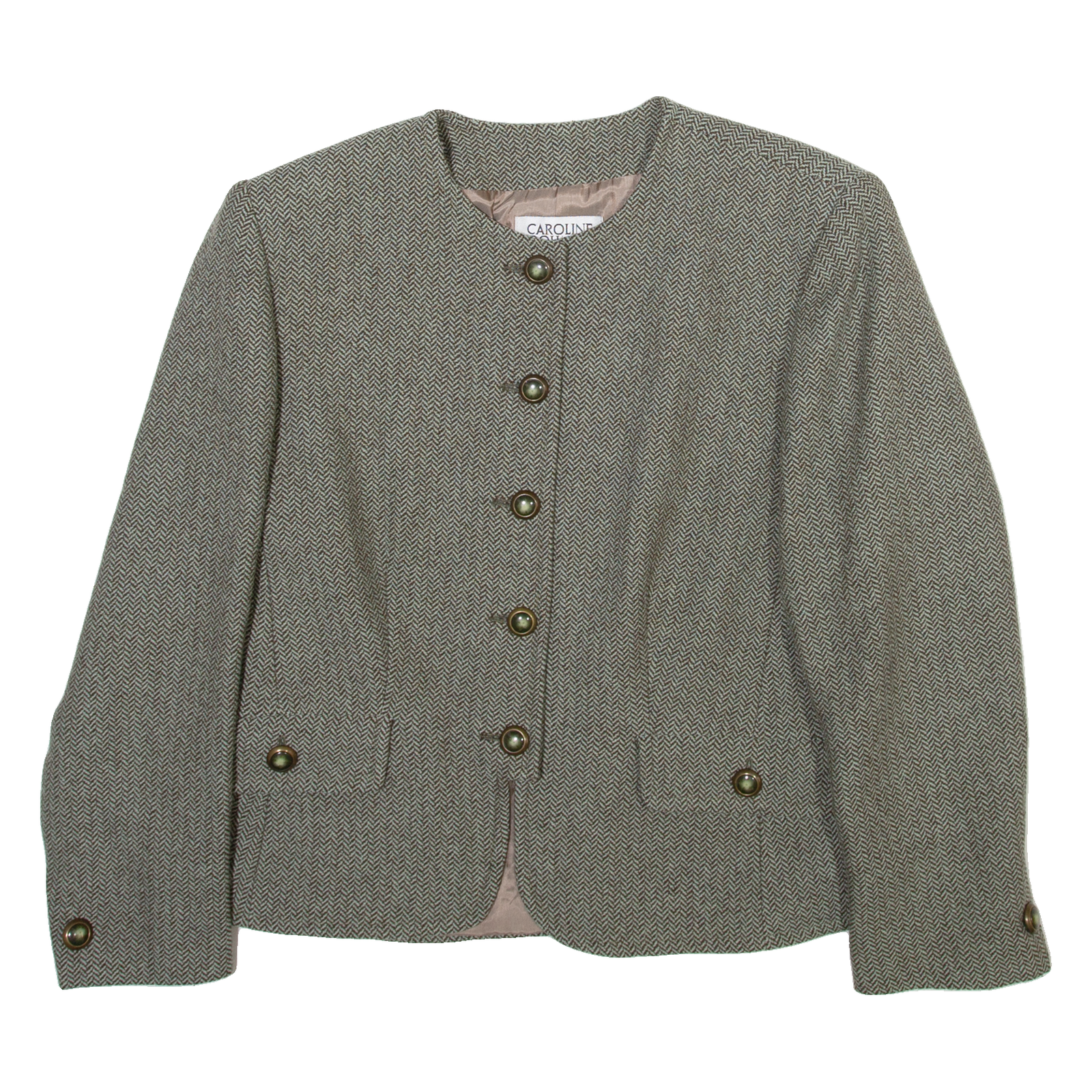 CAROLINE ROHMER Womens Blazer Jacket Green Wool Herringbone S Refurbished - N/A refurbished available on Cerqular