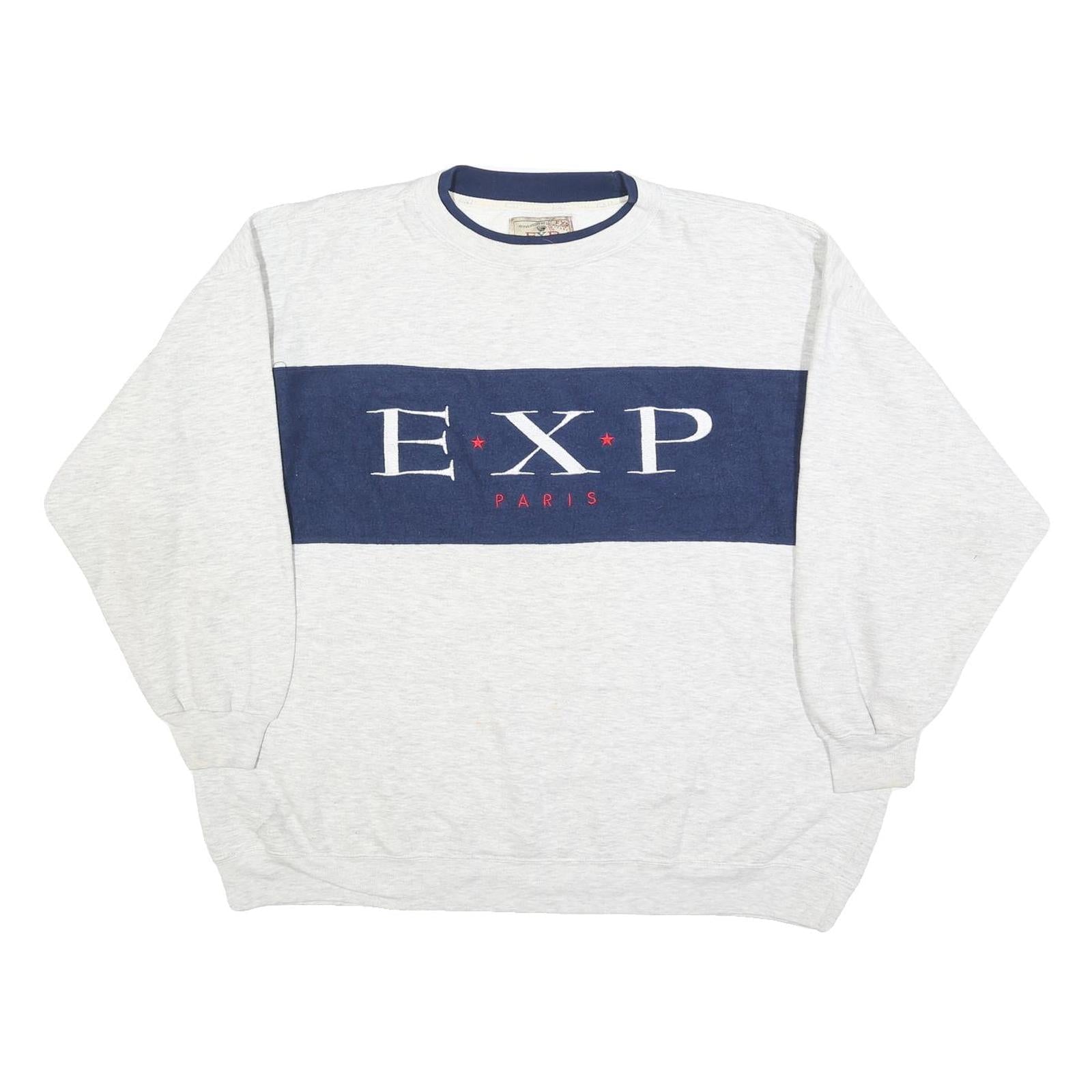 EXP Mens Grey & Navy Crew Neck L Sweatshirt Cotton Blend Casual Pullover Refurbished - N/A refurbished available on Cerqular