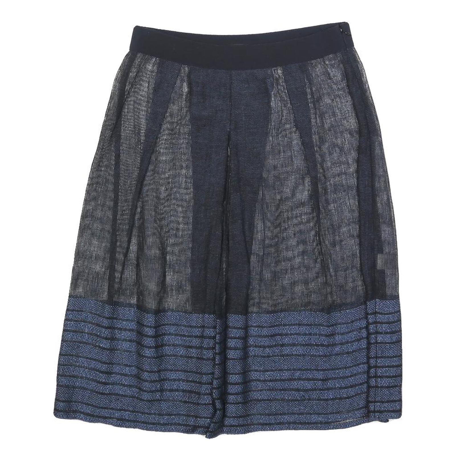 ELIE TAHARI Womens Blue & Black Pleated Midi Woven Skirt S Elegant Workwear Refurbished - N/A refurbished available on Cerqular