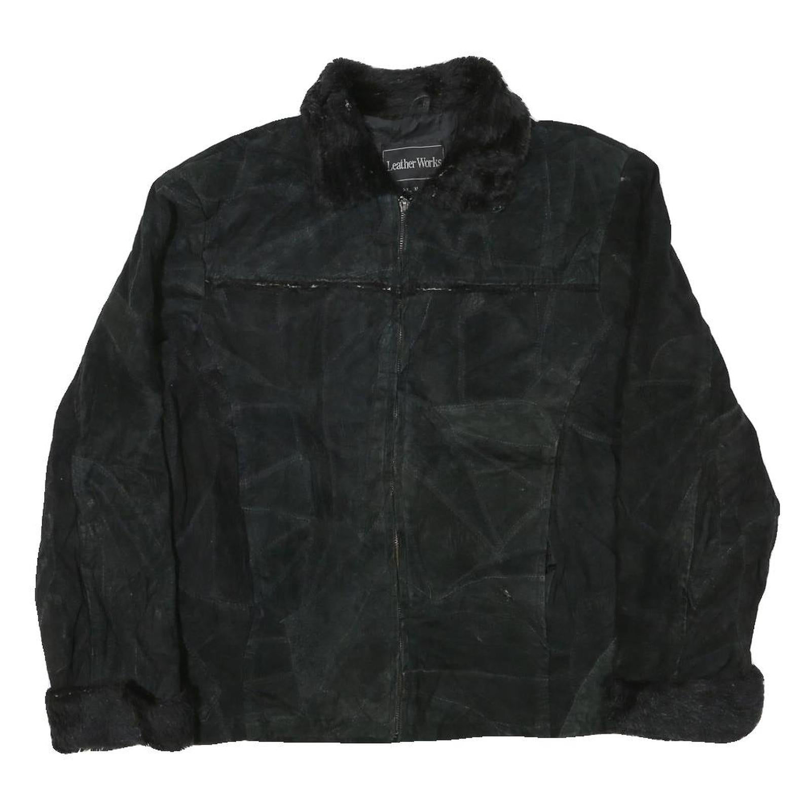LEATHER WORKS Womens Black Leather Jacket XL Suede Zip Retro Classic Outerwear Refurbished - N/A refurbished available on Cerqular
