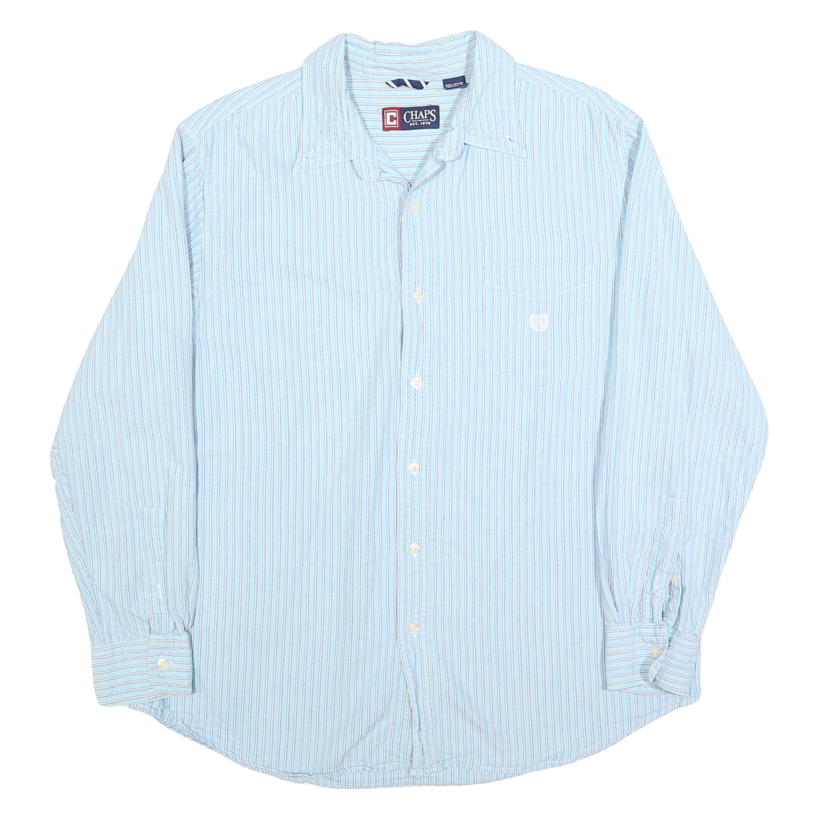 CHAPS Mens Blue & White Striped Shirt L Cotton Blend Classic Refurbished - N/A refurbished available on Cerqular