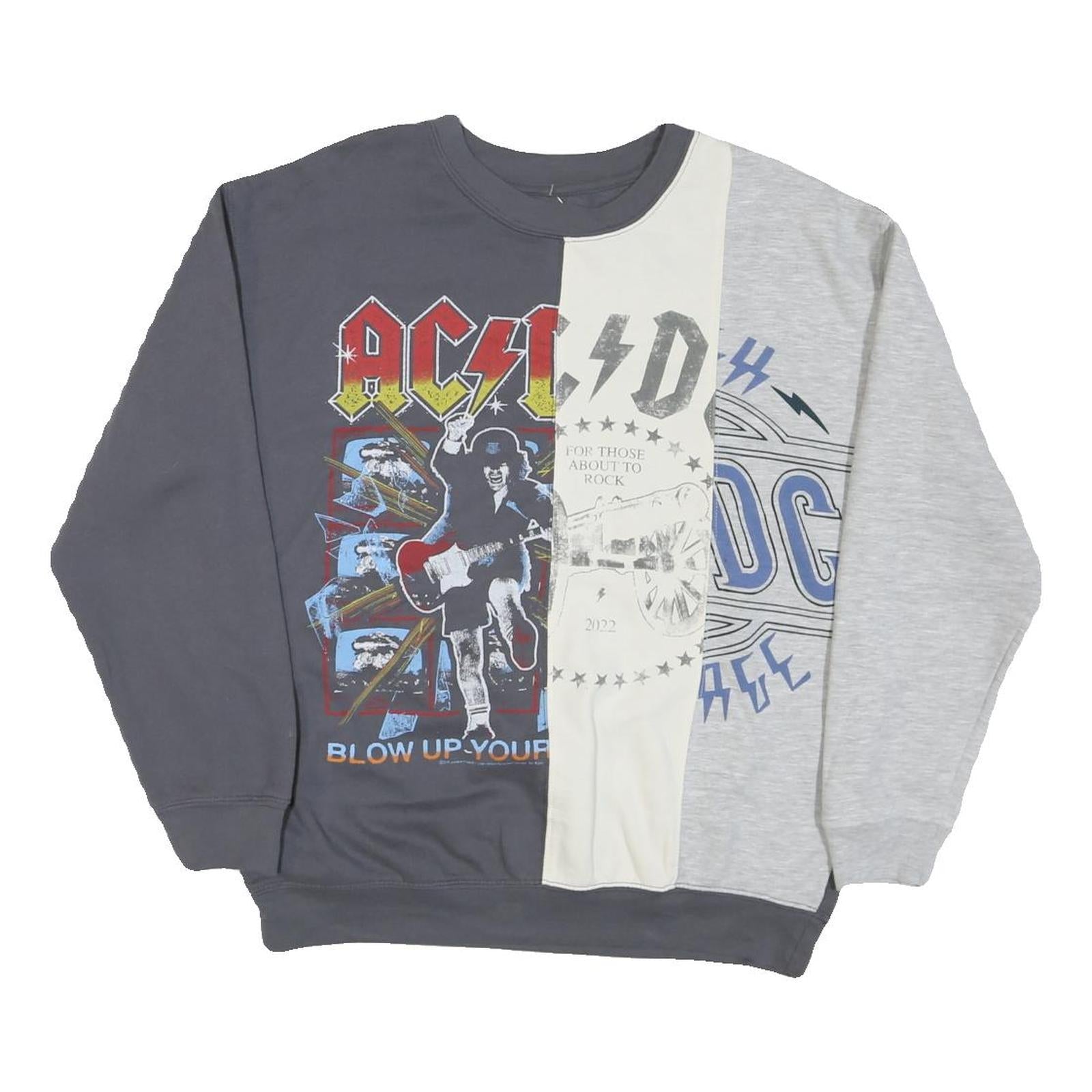 ACDC Mens Grey & Cream Band Logo Crew Neck L Cotton Blend Sweatshirt Refurbished - N/A refurbished available on Cerqular