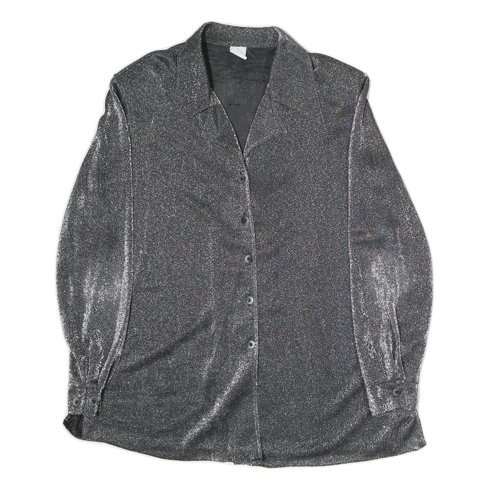 NATALIA Womens Silver Basic Shirt Long Sleeve Collared M Sparkle Evening Refurbished - N/A refurbished available on Cerqular