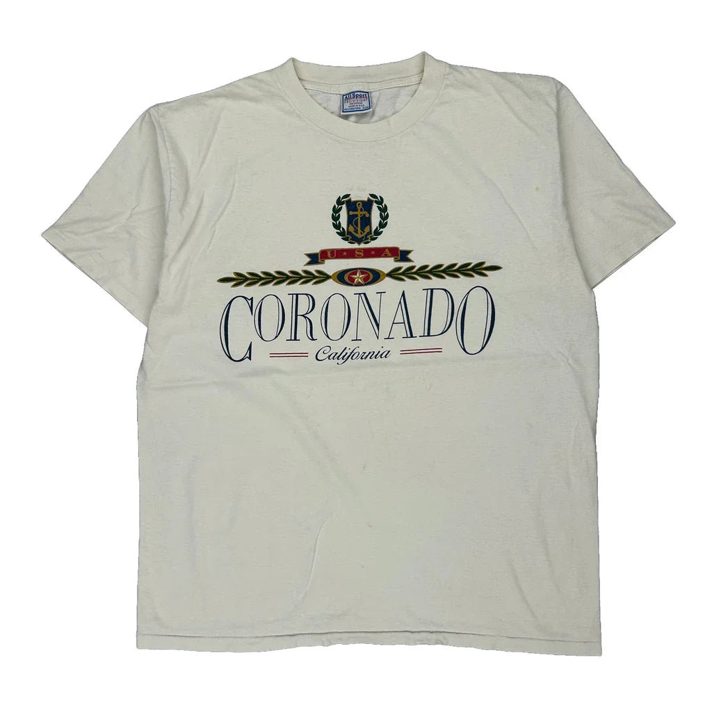Coronado California All Sport Single Stitch T-Shirt - XL Cream Cotton Refurbished - Thrifted (note: this is a term often used to describe second- refurbished available on Cerqular